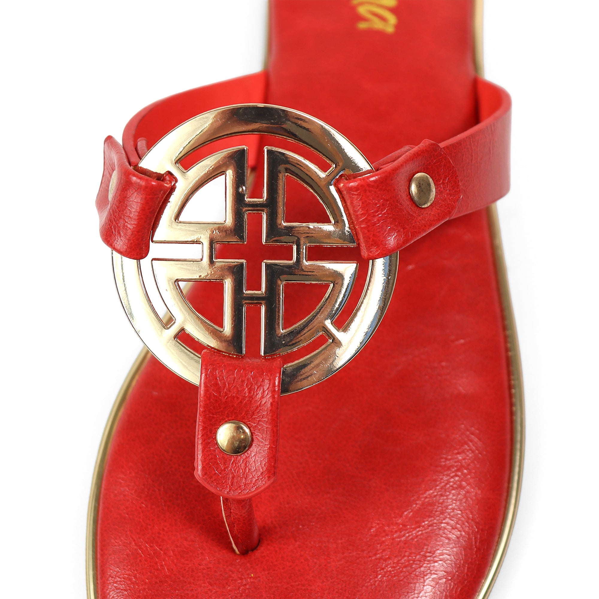 AMRIT-1 METALLIC GEOMEtRIC PENDANT THOUNG SLIDE SANDALS RED