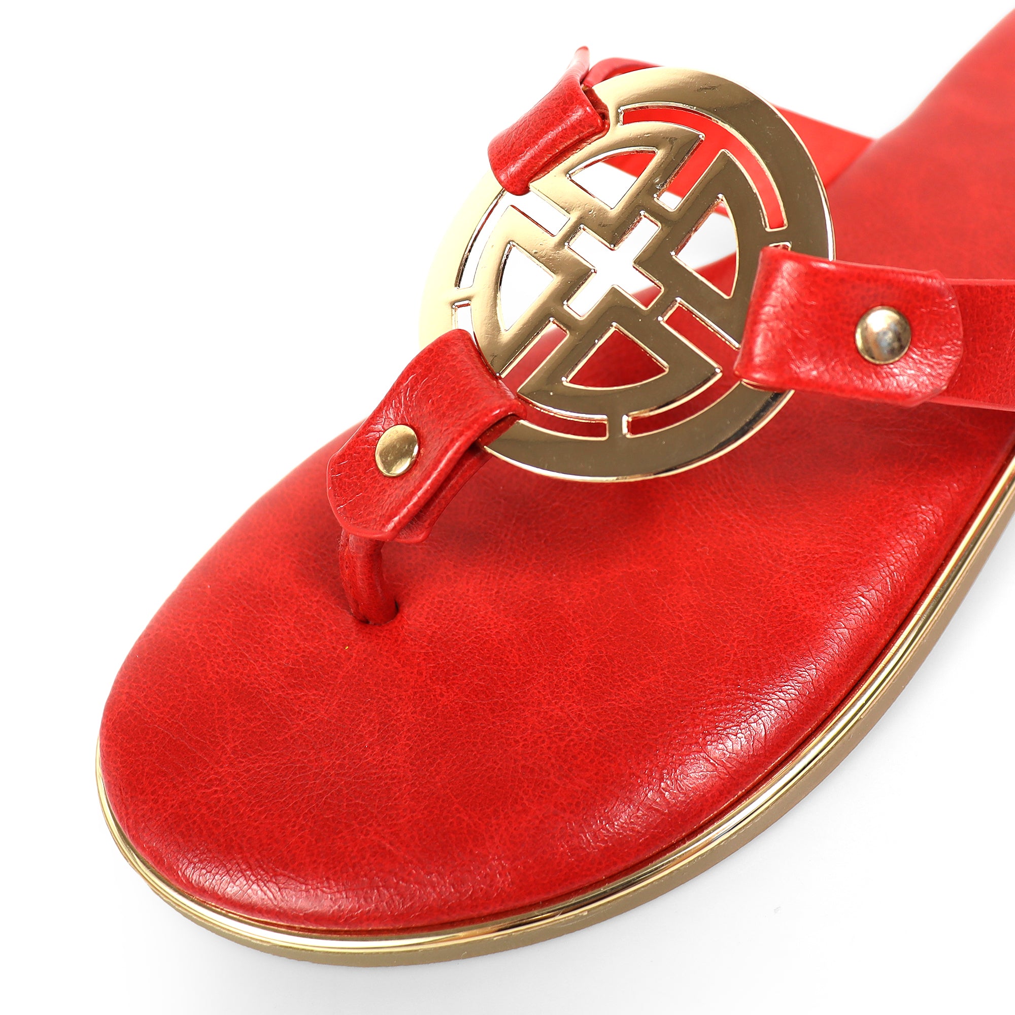 AMRIT-1 METALLIC GEOMEtRIC PENDANT THOUNG SLIDE SANDALS RED