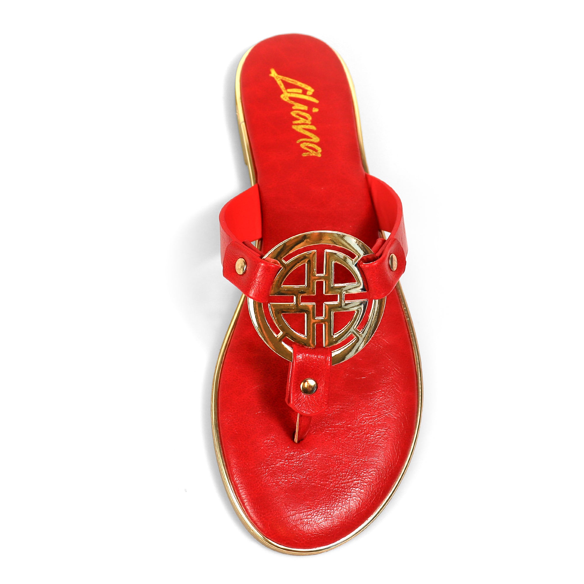 AMRIT-1 METALLIC GEOMEtRIC PENDANT THOUNG SLIDE SANDALS RED