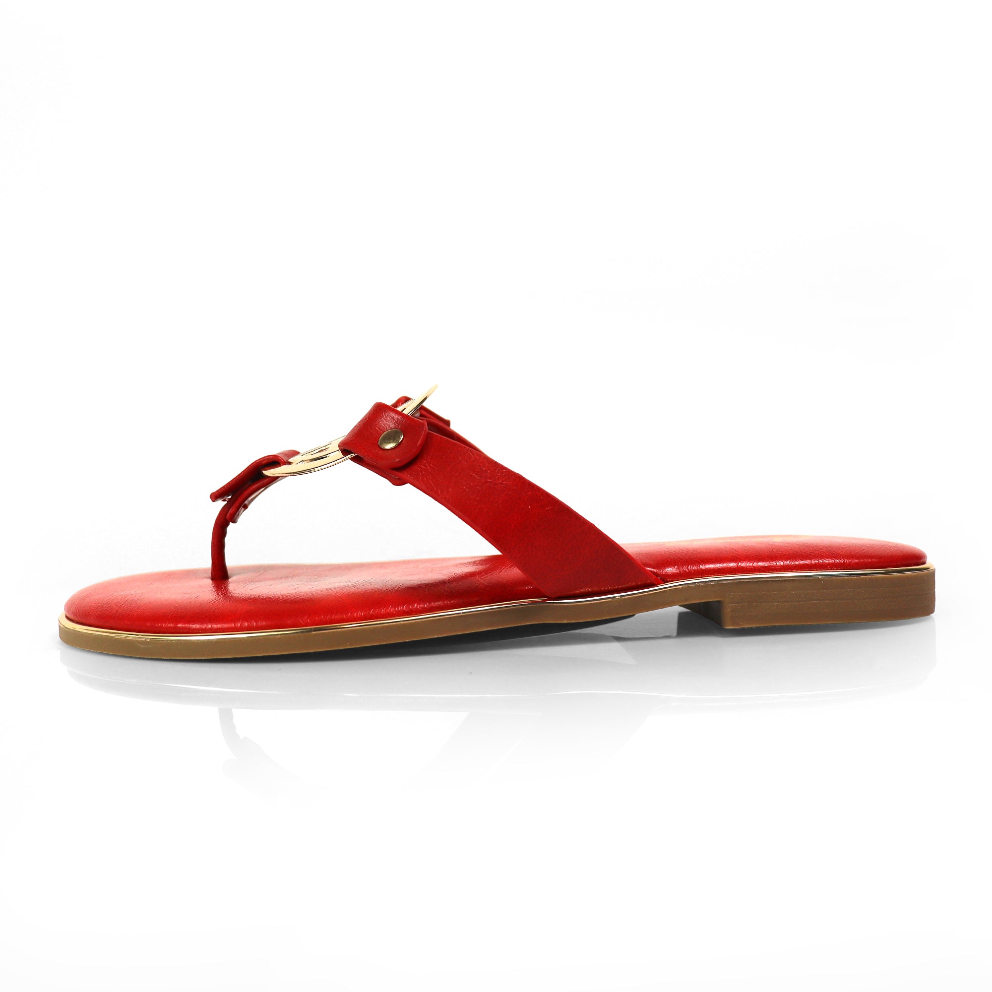AMRIT-1 METALLIC GEOMEtRIC PENDANT THOUNG SLIDE SANDALS RED