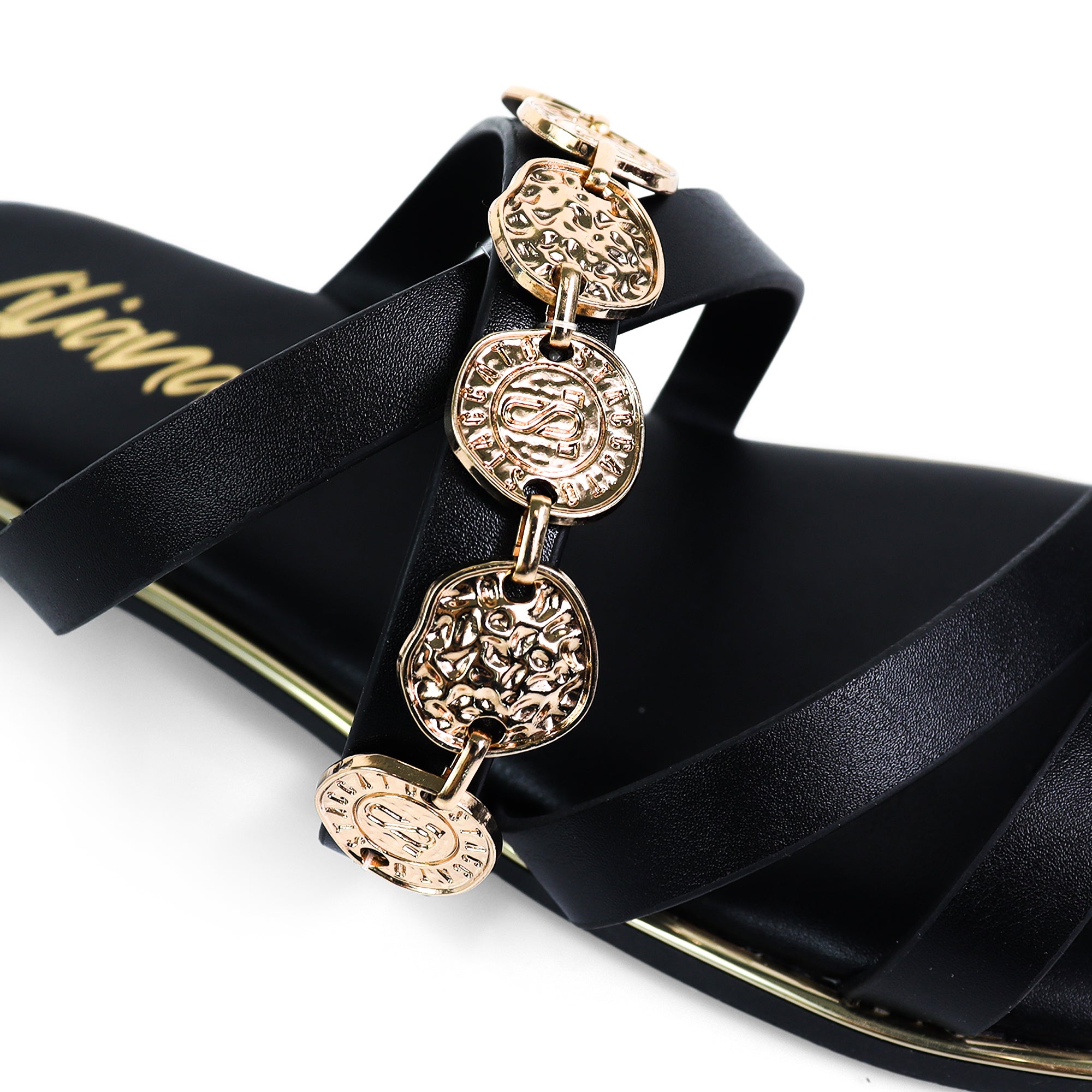 AMRIT-2 COIN STRASP SLIDE SANDALS BLACK