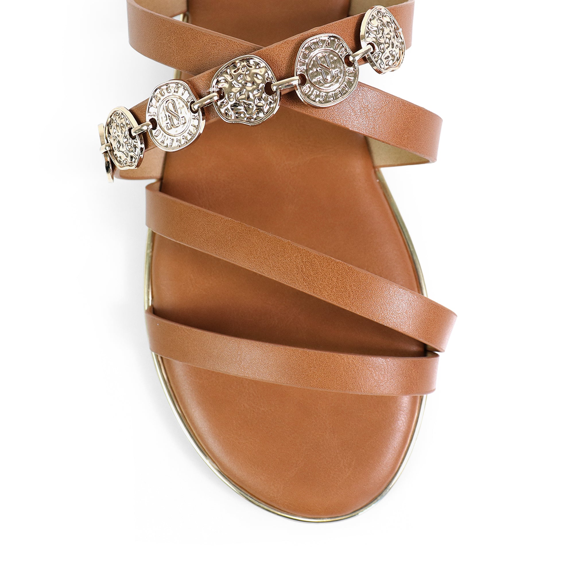 AMRIT-2 COIN STRASP SLIDE SANDALS TAN