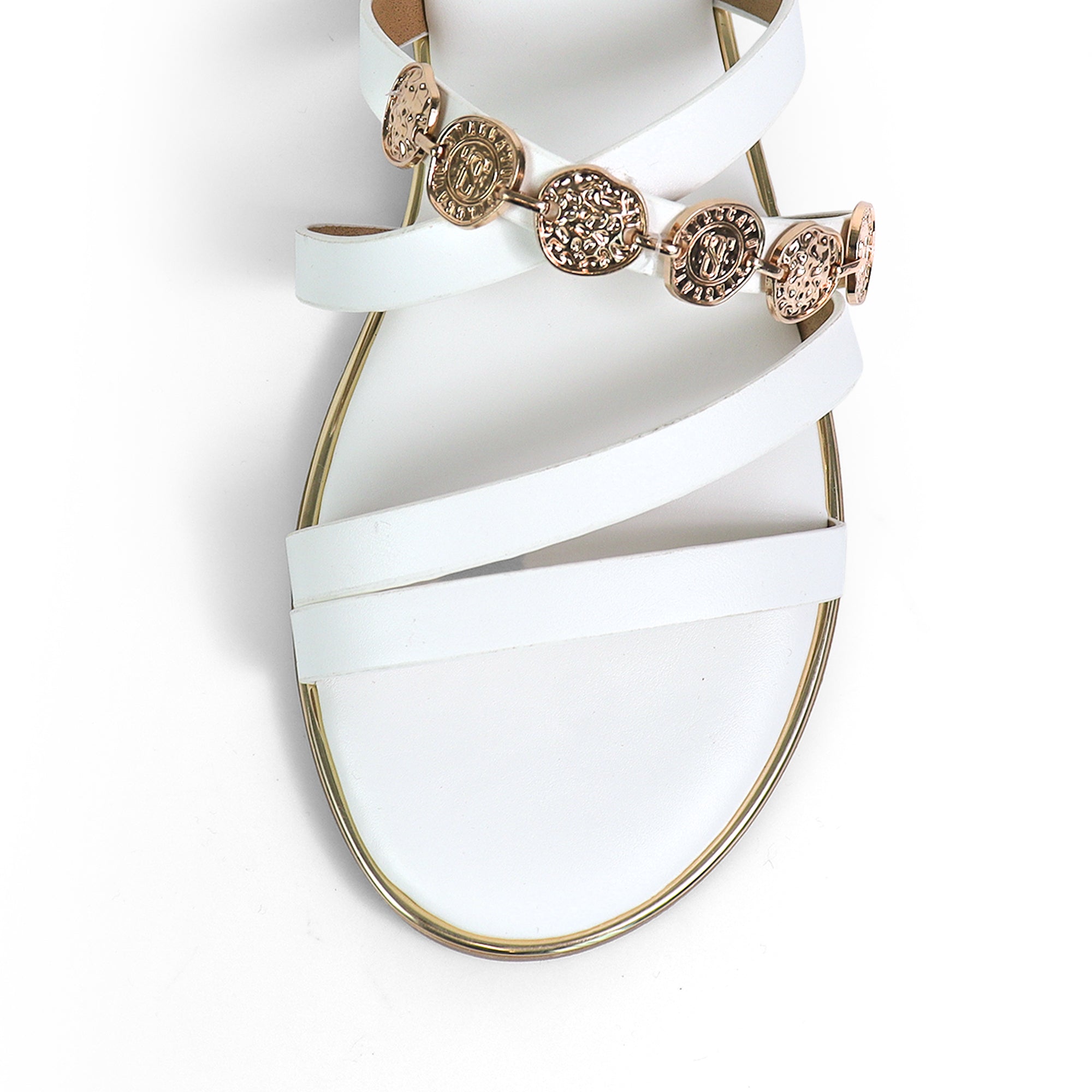 AMRIT-2 COIN STRASP SLIDE SANDALS WHITE