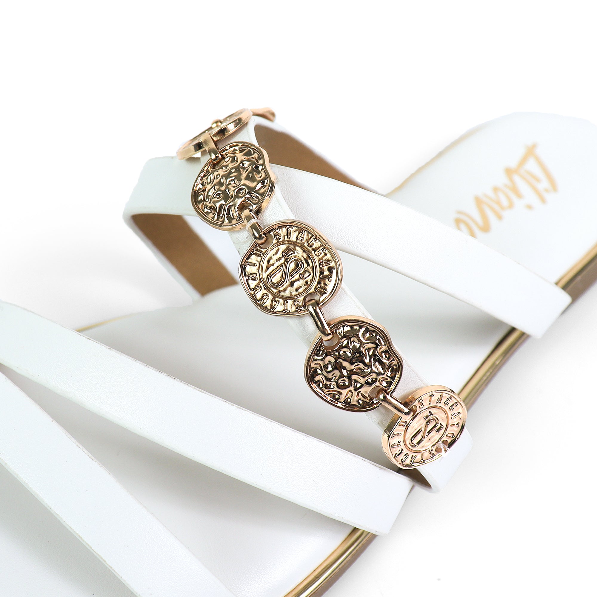 AMRIT-2 COIN STRASP SLIDE SANDALS WHITE