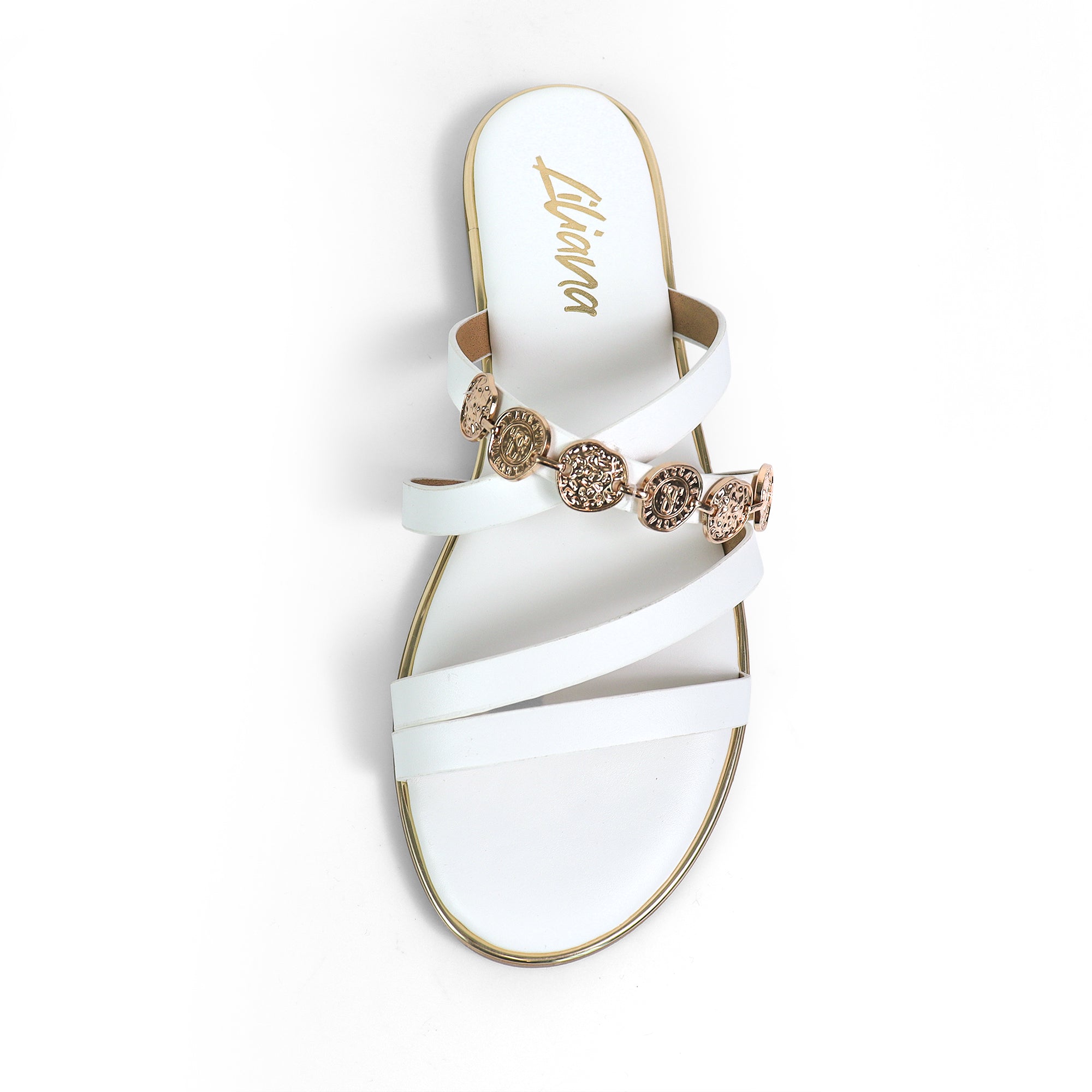 AMRIT-2 COIN STRASP SLIDE SANDALS WHITE