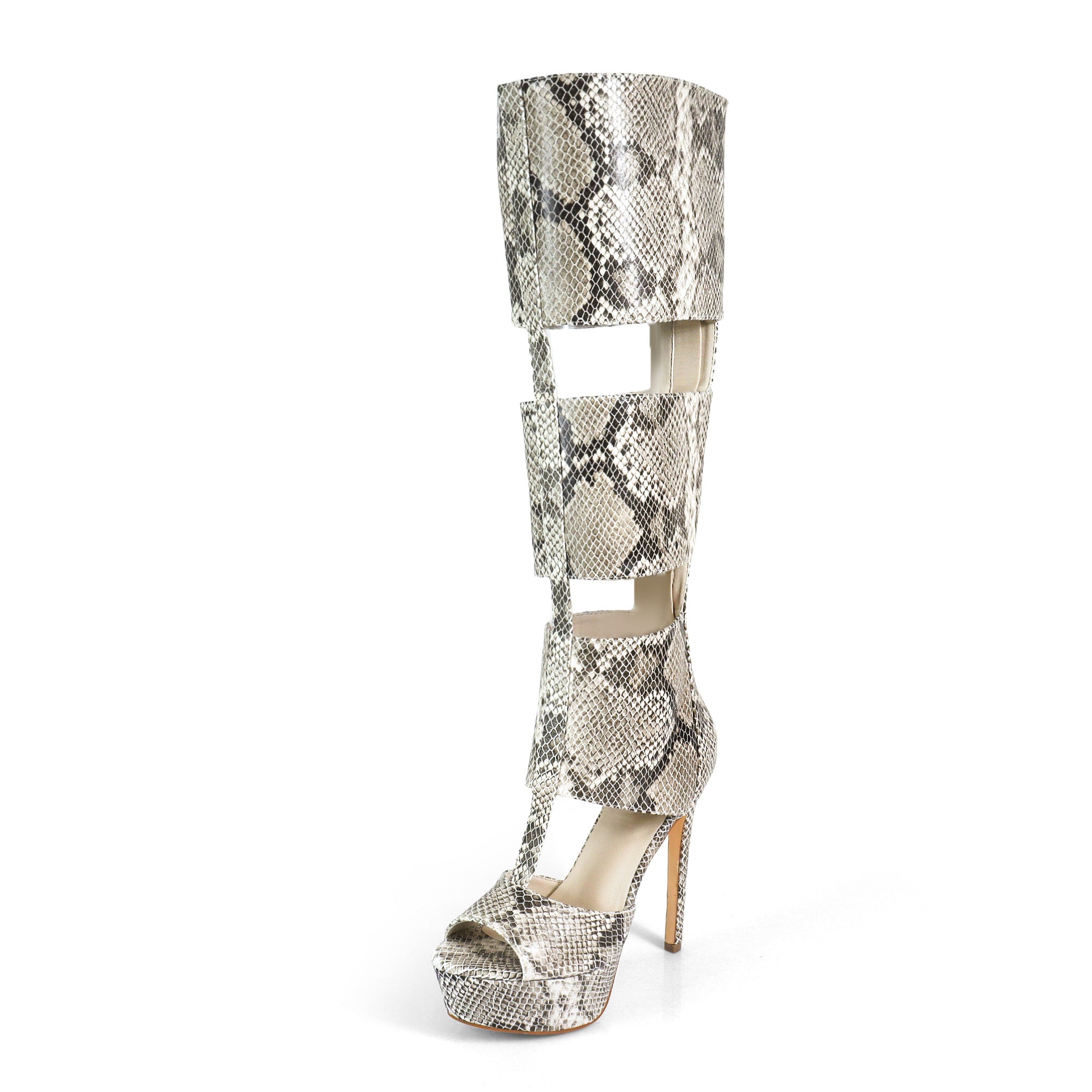 AMYY-1 BELLANTRA GLADIATOR SANDAL W/ STILETTO HEEL BEIGE SNAKE