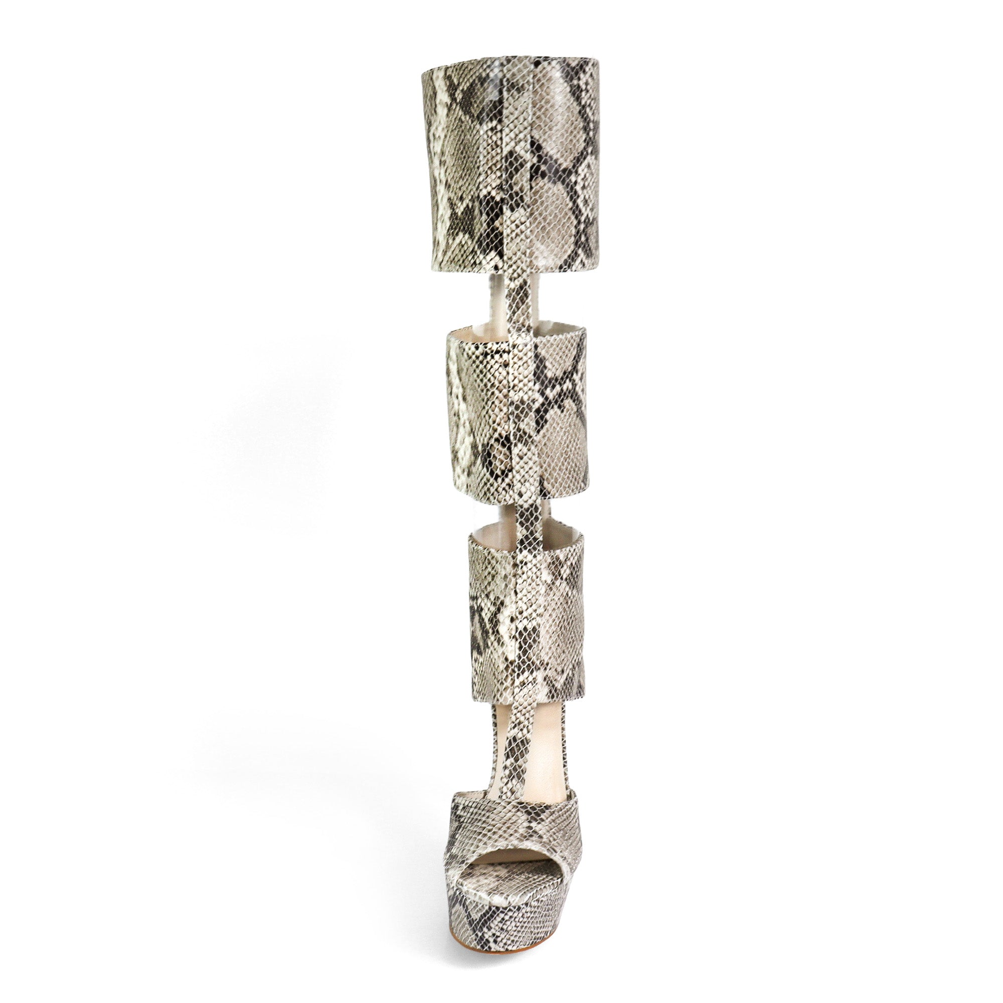 AMYY-1 BELLANTRA GLADIATOR SANDAL W/ STILETTO HEEL BEIGE SNAKE