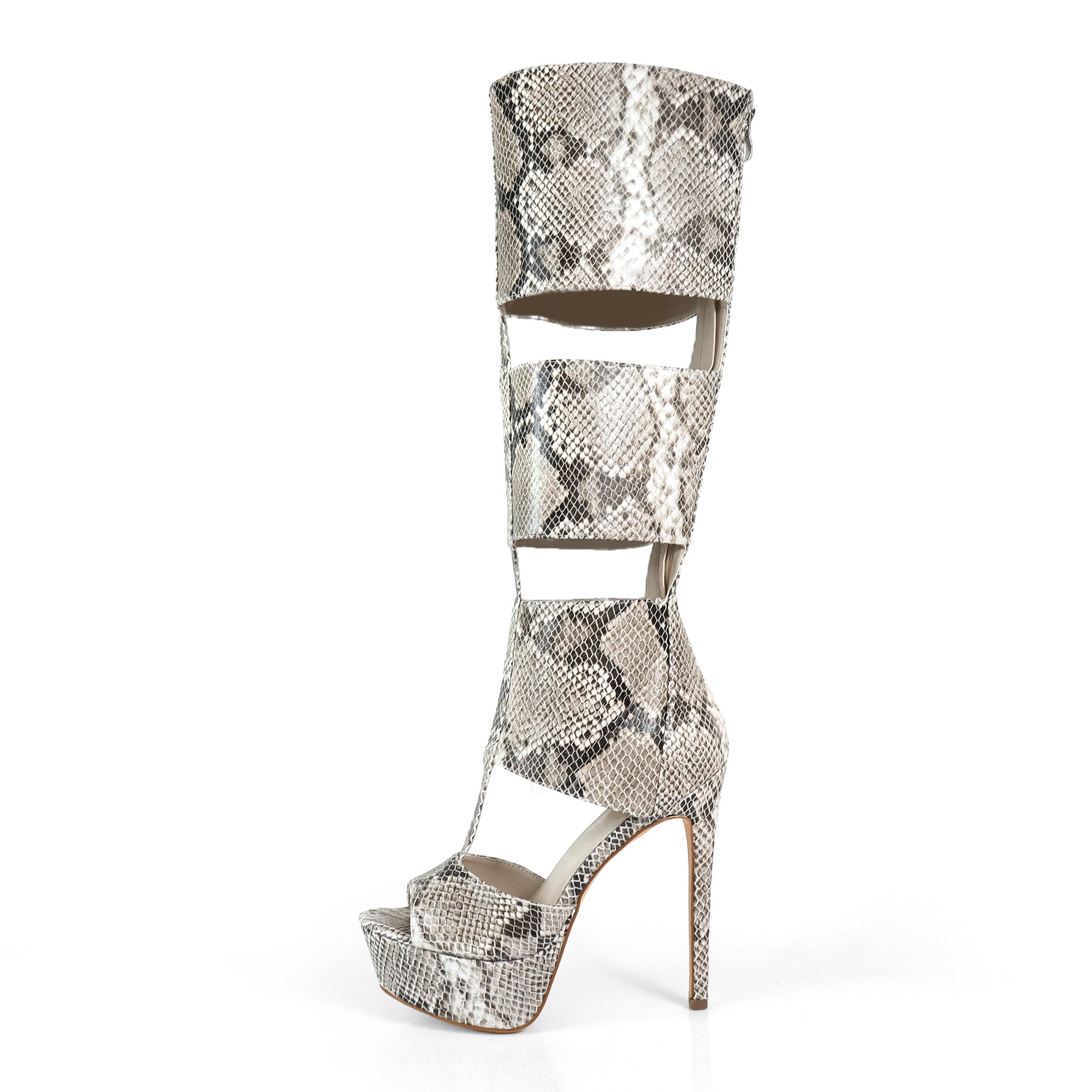 AMYY-1 BELLANTRA GLADIATOR SANDAL W/ STILETTO HEEL BEIGE SNAKE