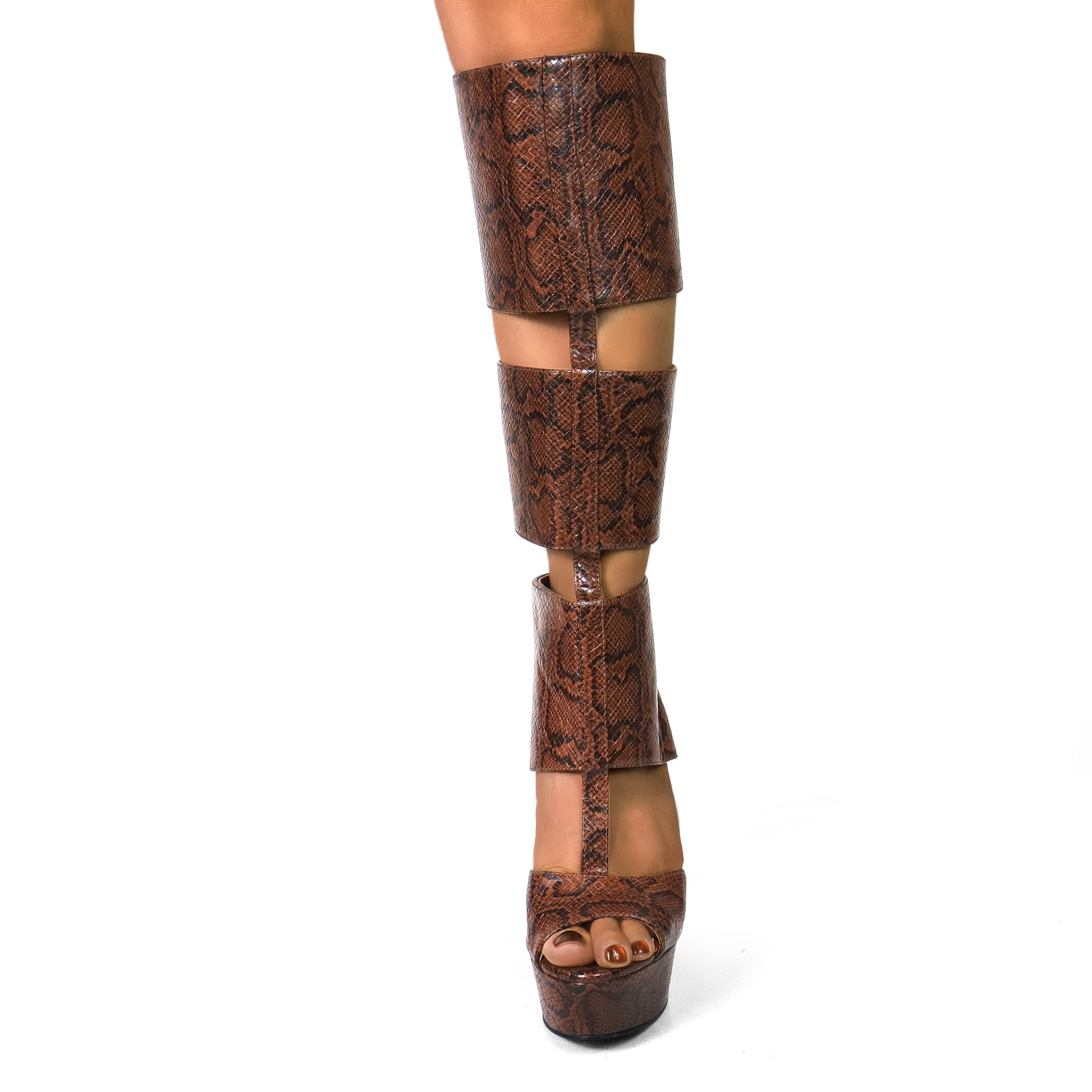 AMYY-1 BELLANTRA GLADIATOR SANDAL W/ STILETTO HEEL  BROWN MULTIPLE