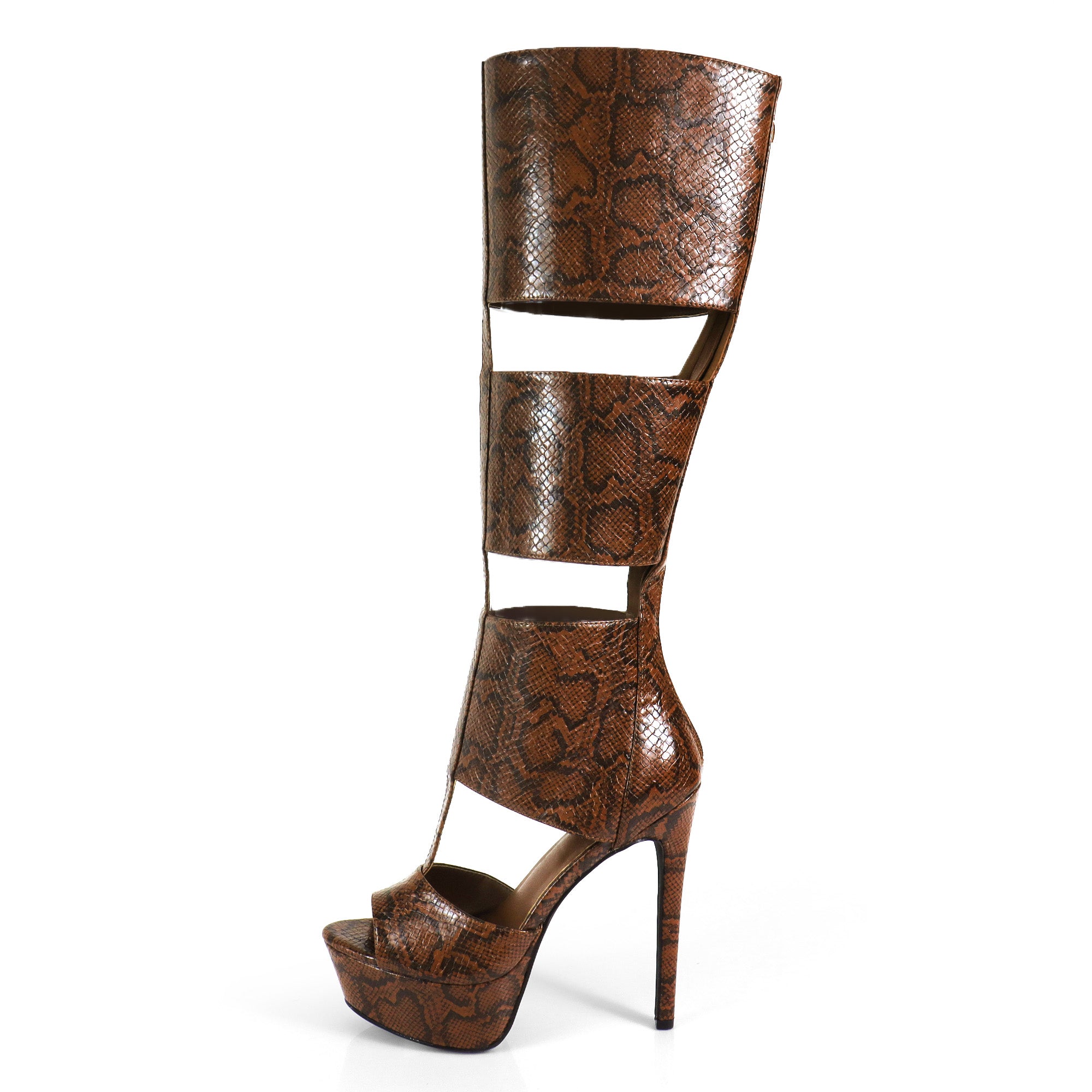 AMYY-1 BELLANTRA GLADIATOR SANDAL W/ STILETTO HEEL  BROWN MULTIPLE