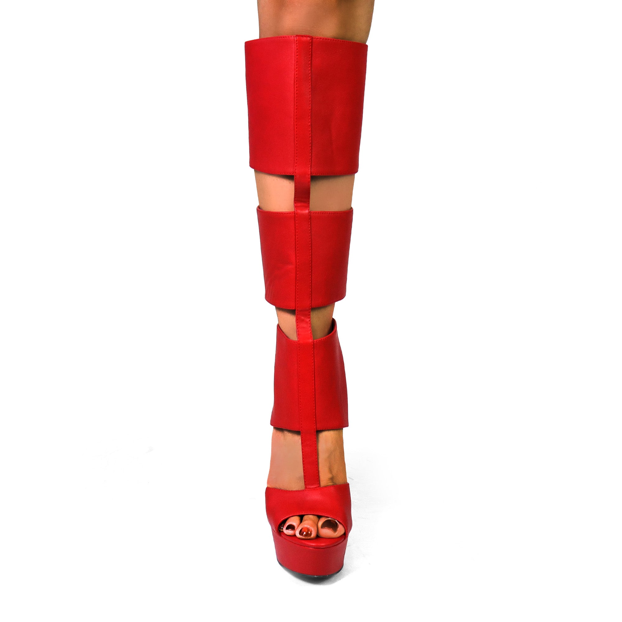 AMYY-1 BELLANTRA GLADIATOR SANDAL W/ STILETTO HEEL RED