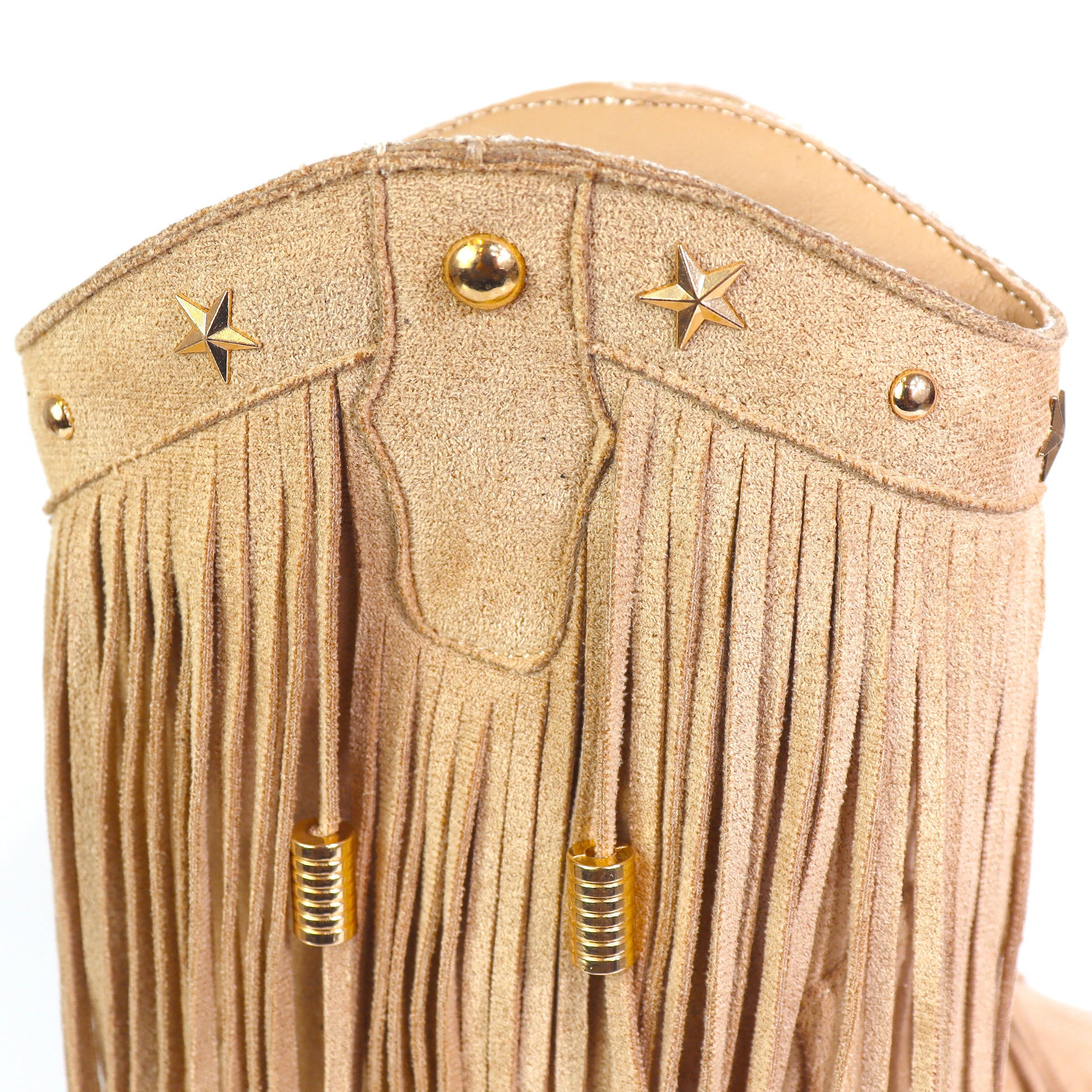 ANASTASIA-1 FRINGE WESYERN ANKLE BOOTS BEIGE