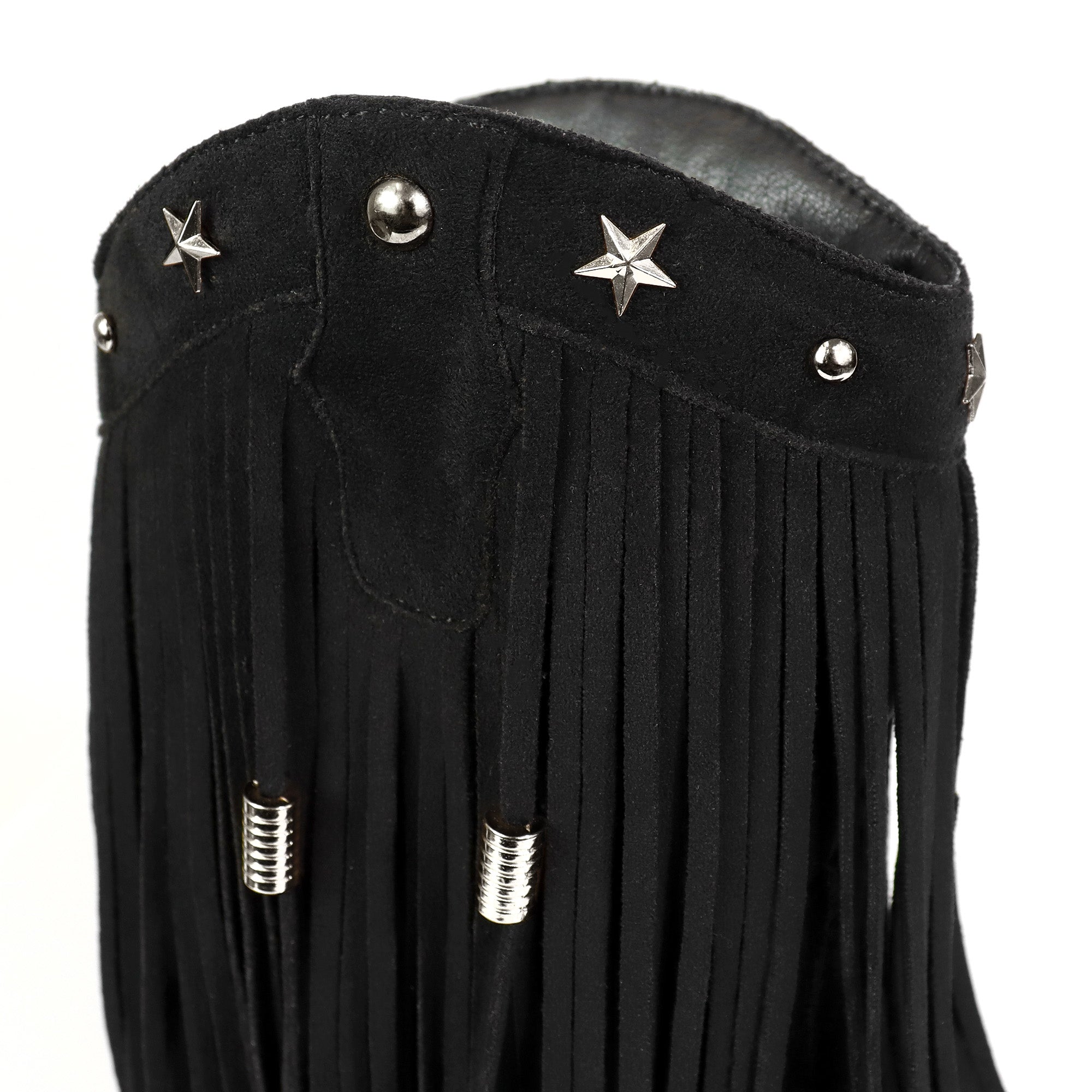 ANASTASIA-1 FRINGE WESYERN ANKLE BOOTS BLACK