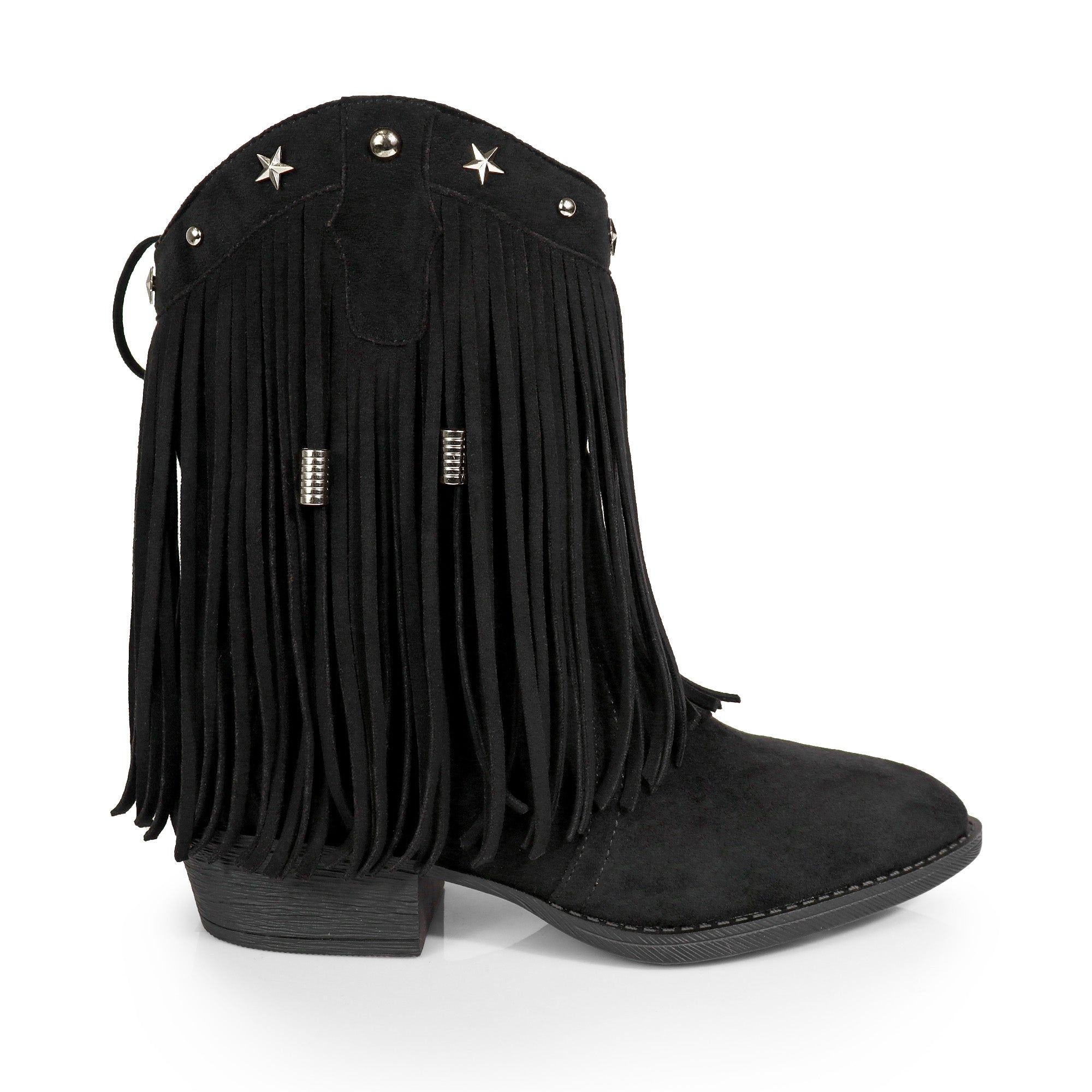 ANASTASIA-1 FRINGE WESYERN ANKLE BOOTS BLACK