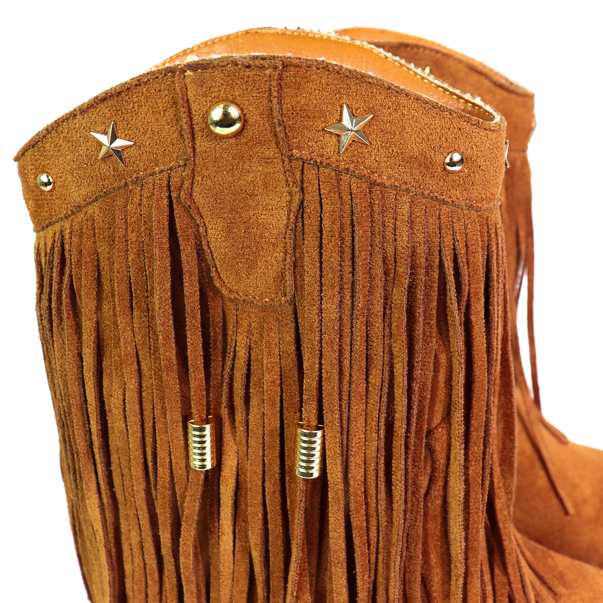 ANASTASIA-1 FRINGE WESYERN ANKLE BOOTS TAN