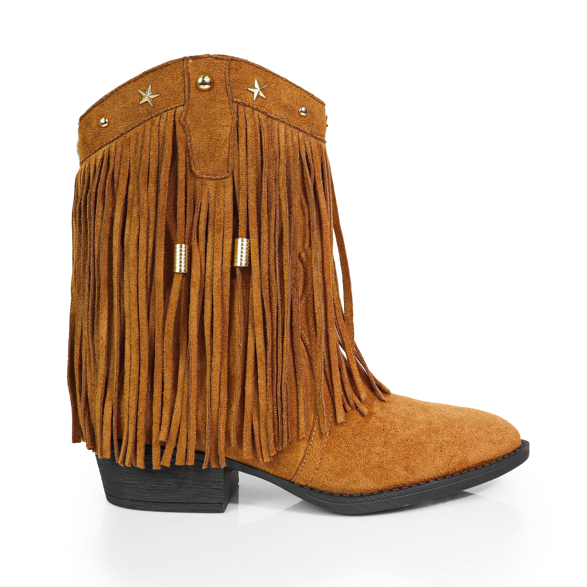 ANASTASIA-1 FRINGE WESYERN ANKLE BOOTS TAN