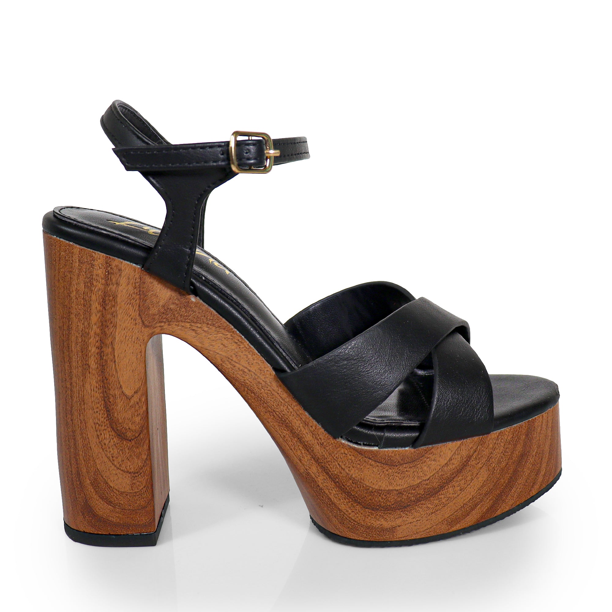 ANDAZ-1 CROSS ANKLE STRAP W PRINTING HEEL BLACK