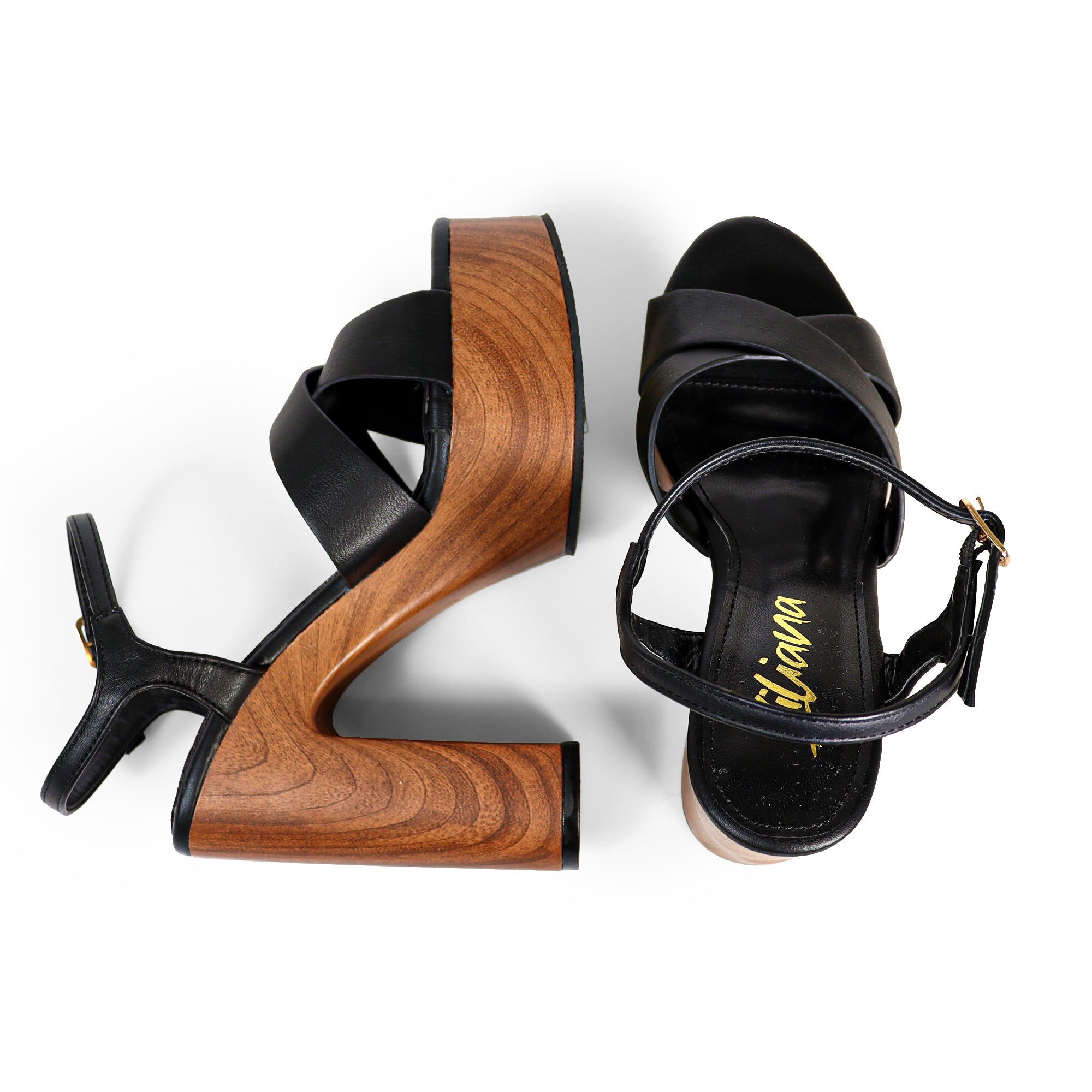 ANDAZ-1 CROSS ANKLE STRAP W PRINTING HEEL BLACK