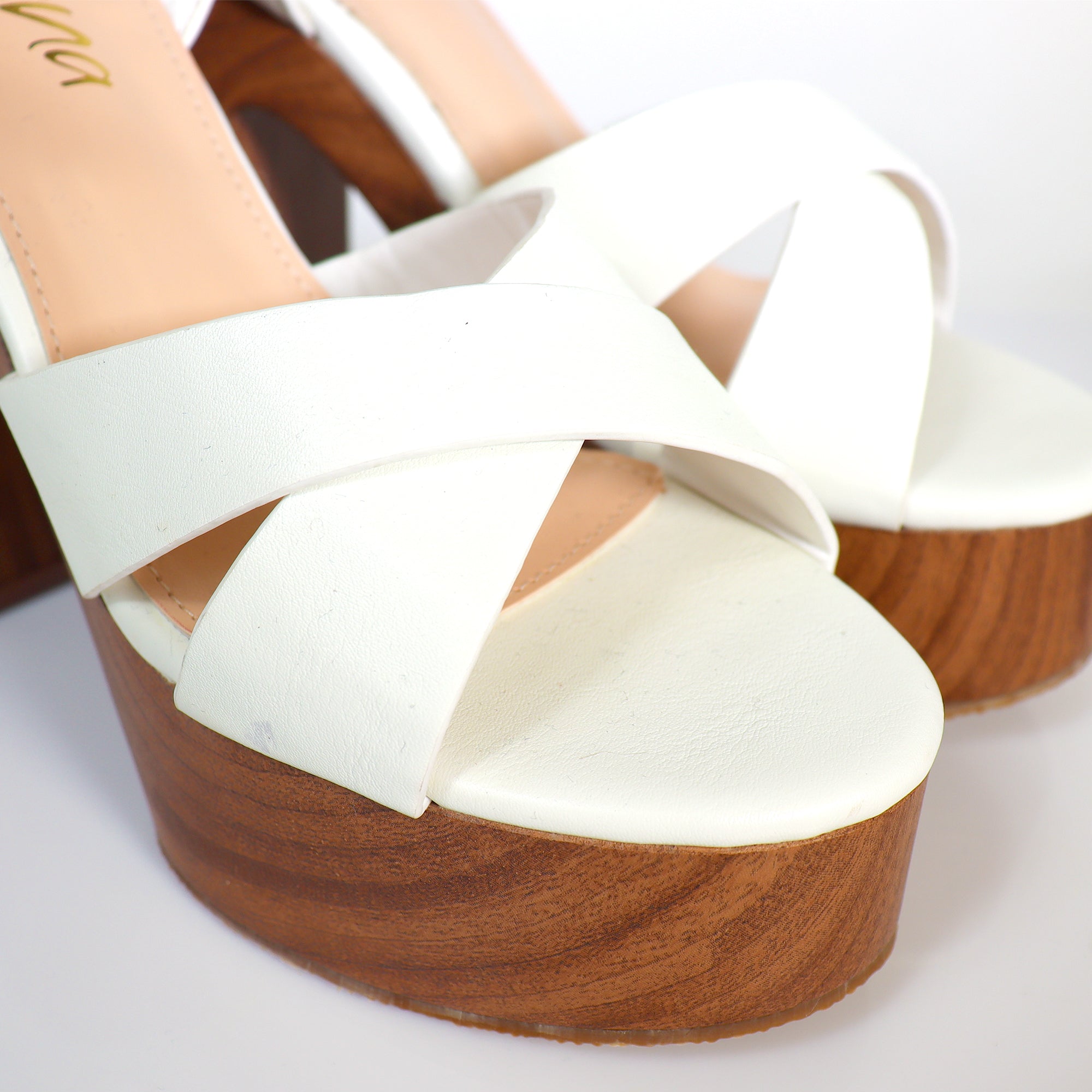 ANDAZ-1 CROSS ANKLE STRAP W PRINTING HEEL WHITE