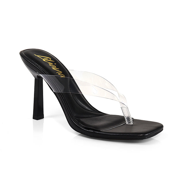 ANNABELLE-2 TRANSPARENT THONG W/ KITTEN HEEL BLACK