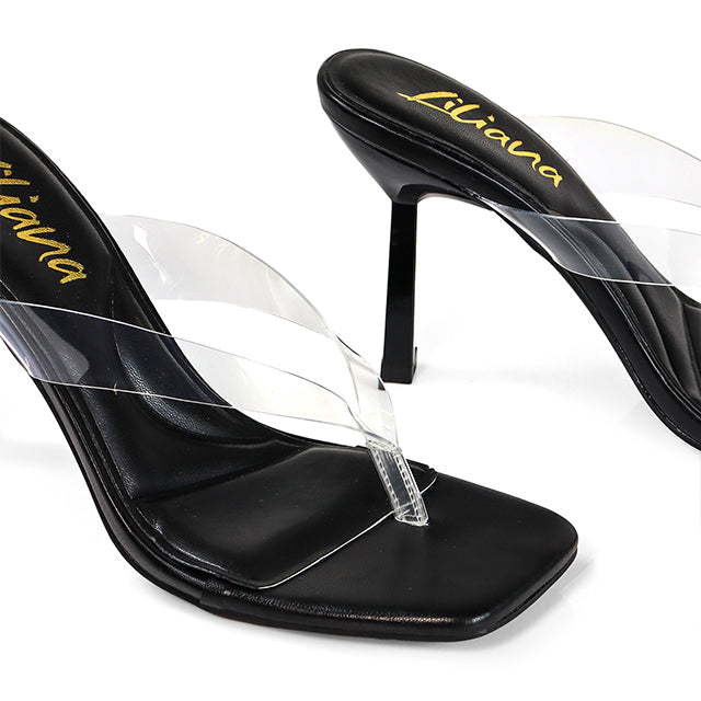 ANNABELLE-2 TRANSPARENT THONG W/ KITTEN HEEL BLACK