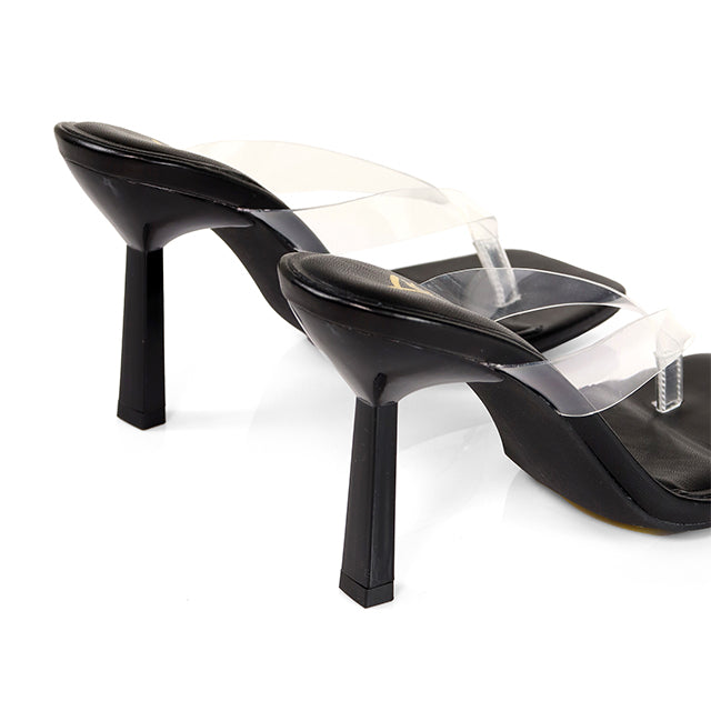 ANNABELLE-2 TRANSPARENT THONG W/ KITTEN HEEL BLACK
