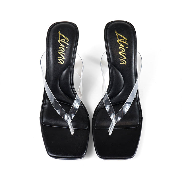 ANNABELLE-2 TRANSPARENT THONG W/ KITTEN HEEL BLACK