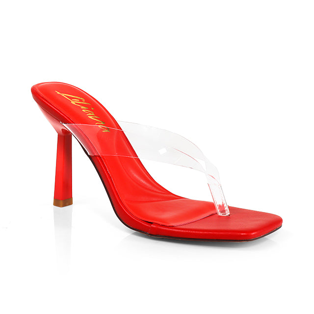 ANNABELLE-2 TRANSPARENT THONG W/ KITTEN HEEL RED