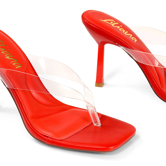 ANNABELLE-2 TRANSPARENT THONG W/ KITTEN HEEL RED