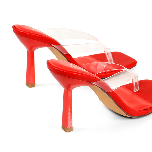 ANNABELLE-2 TRANSPARENT THONG W/ KITTEN HEEL RED