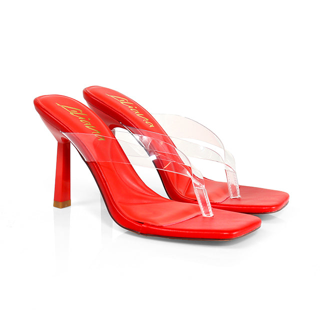 ANNABELLE-2 TRANSPARENT THONG W/ KITTEN HEEL RED