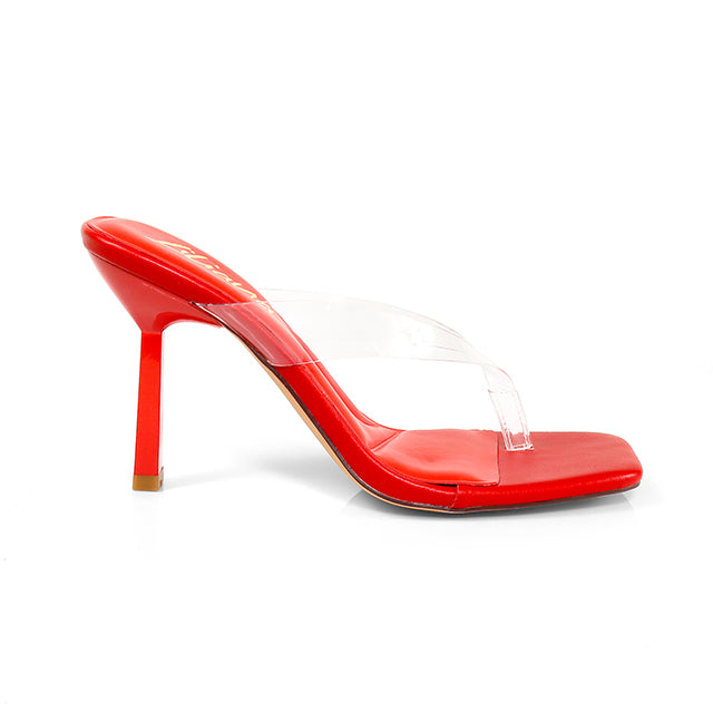 ANNABELLE-2 TRANSPARENT THONG W/ KITTEN HEEL RED