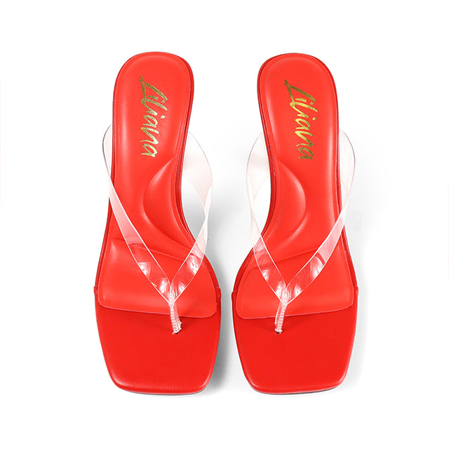 ANNABELLE-2 TRANSPARENT THONG W/ KITTEN HEEL RED