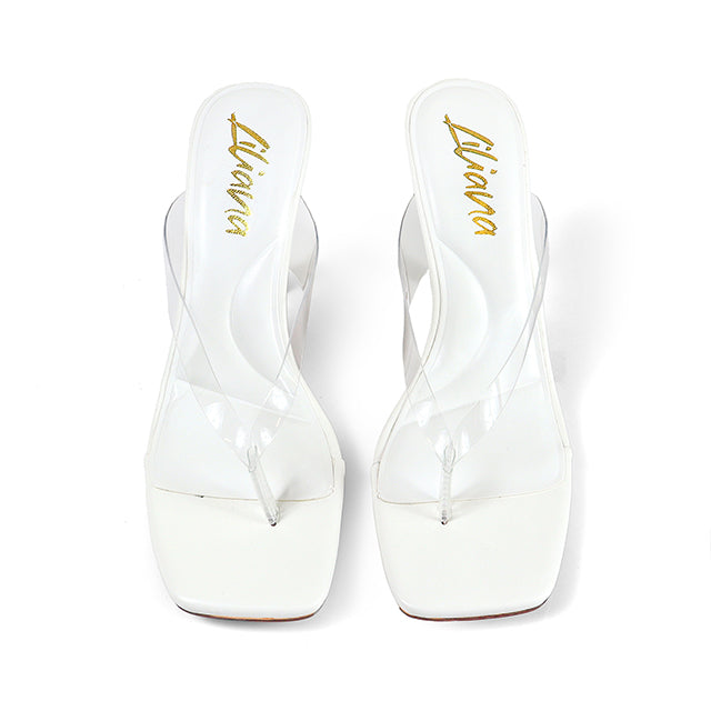 ANNABELLE-2 TRANSPARENT THONG W/ KITTEN HEEL WHITE