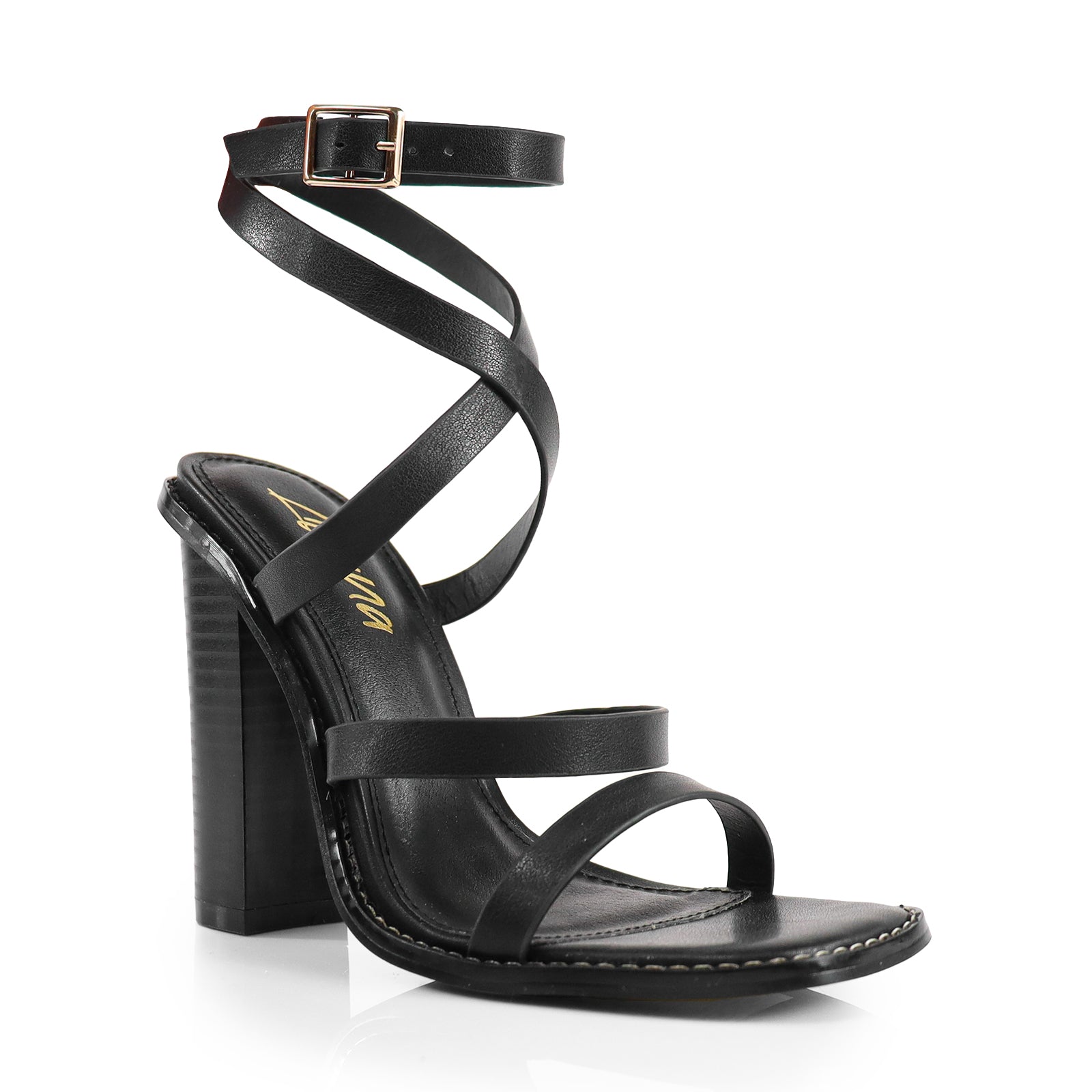 ANSON-11 OPEN TOE STRAPPY BUCKLE W/CHUNKY HEEL BLACK