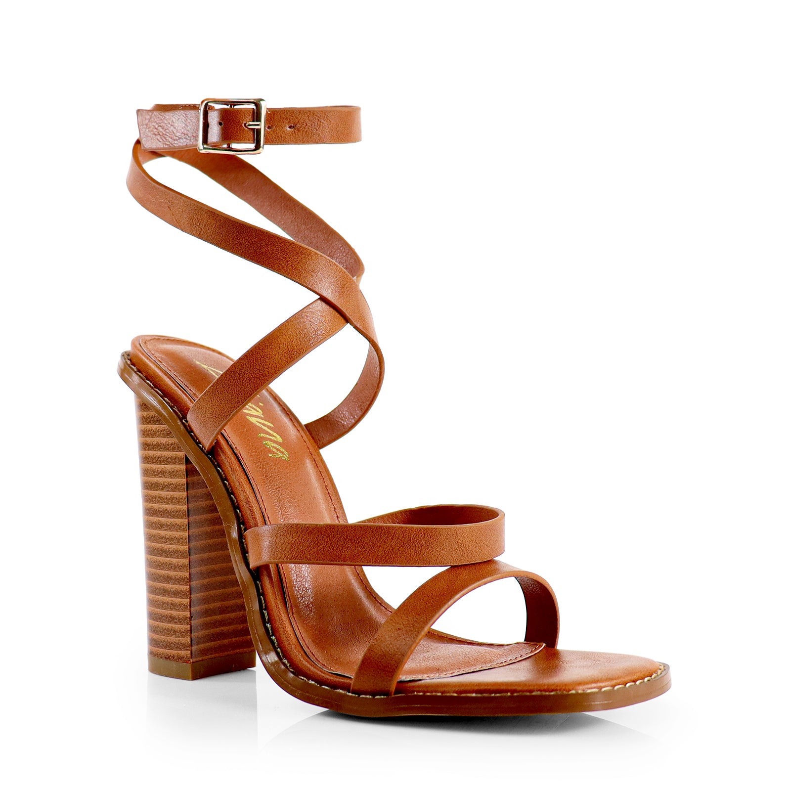 ANSON-11 OPEN TOE STRAPPY BUCKLE W/CHUNKY HEEL TAN