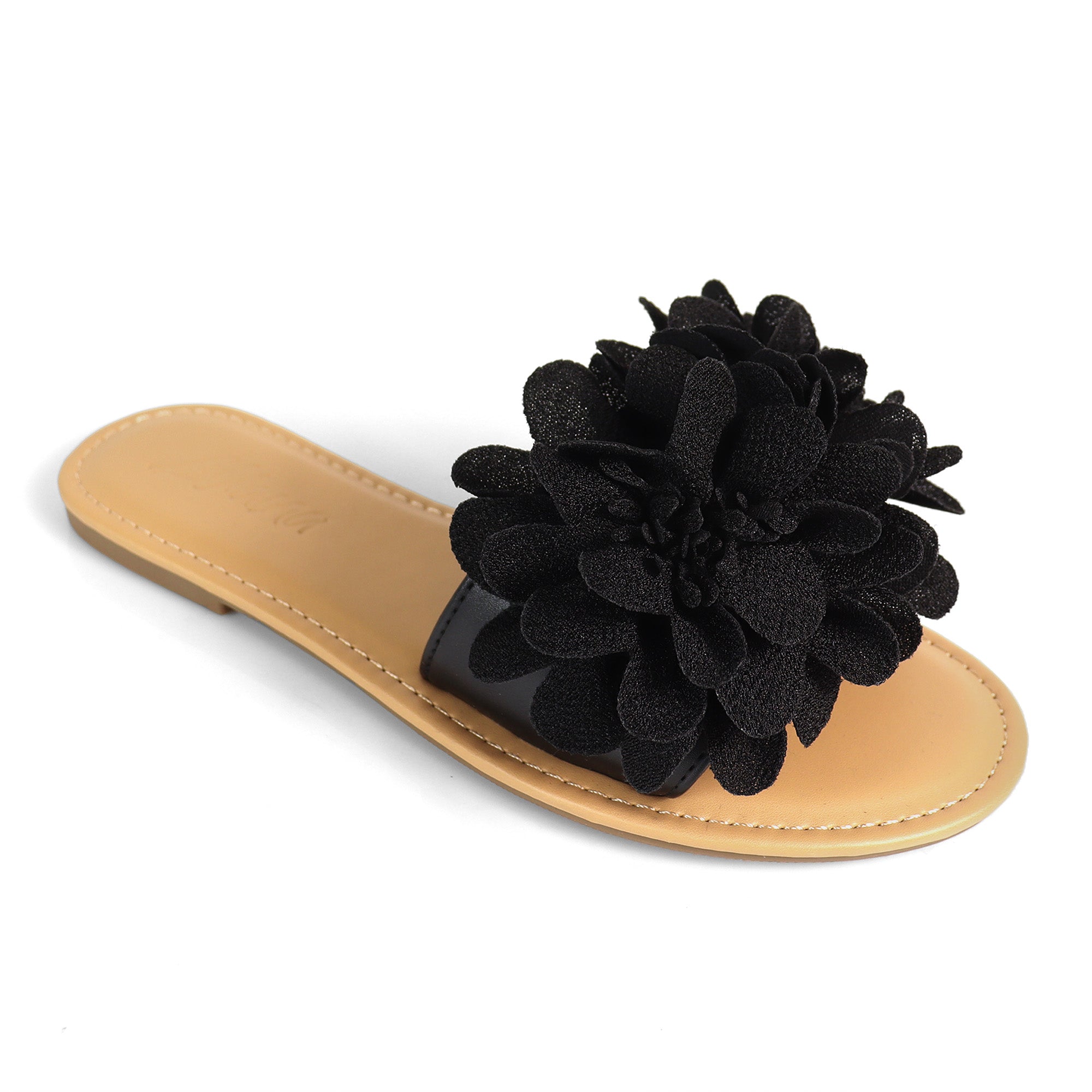ANYA-17 ROUND TOE FLOWER SLIDER BLACK