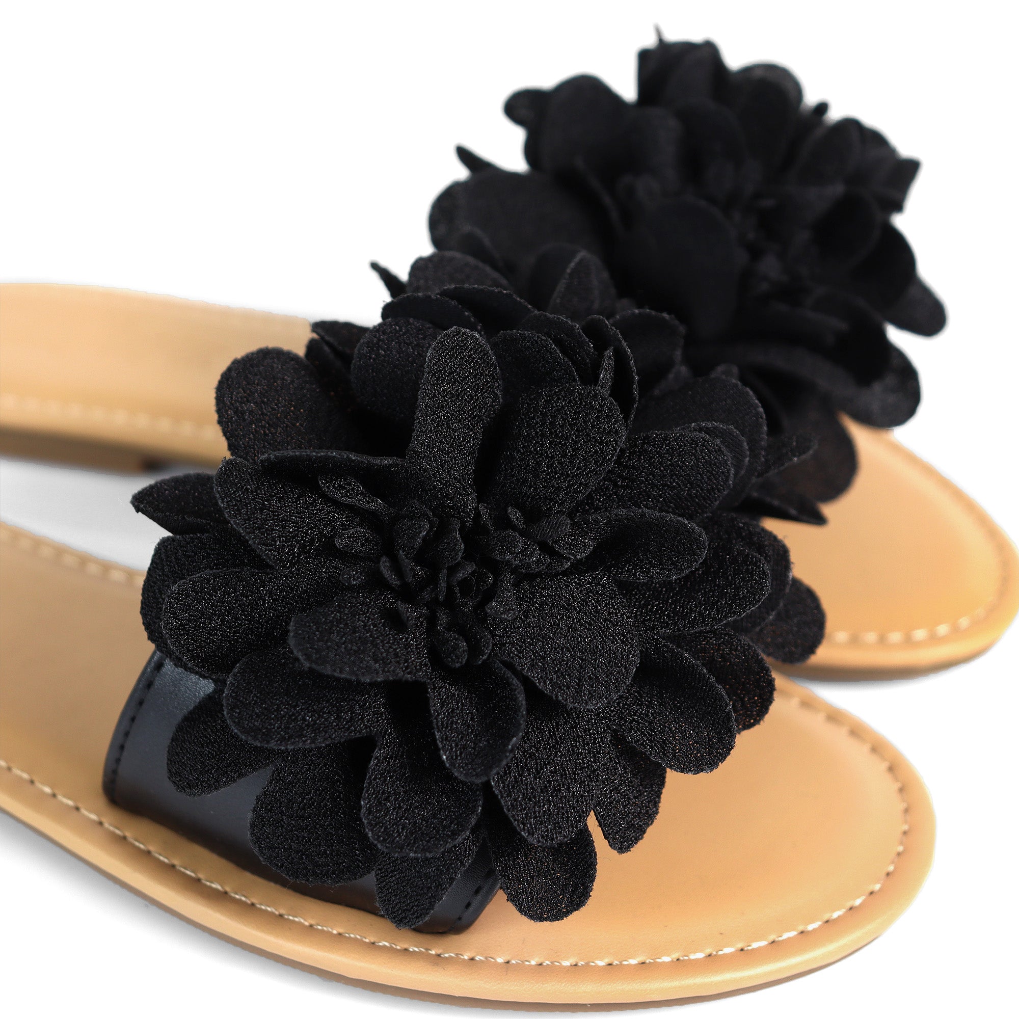 ANYA-17 ROUND TOE FLOWER SLIDER BLACK