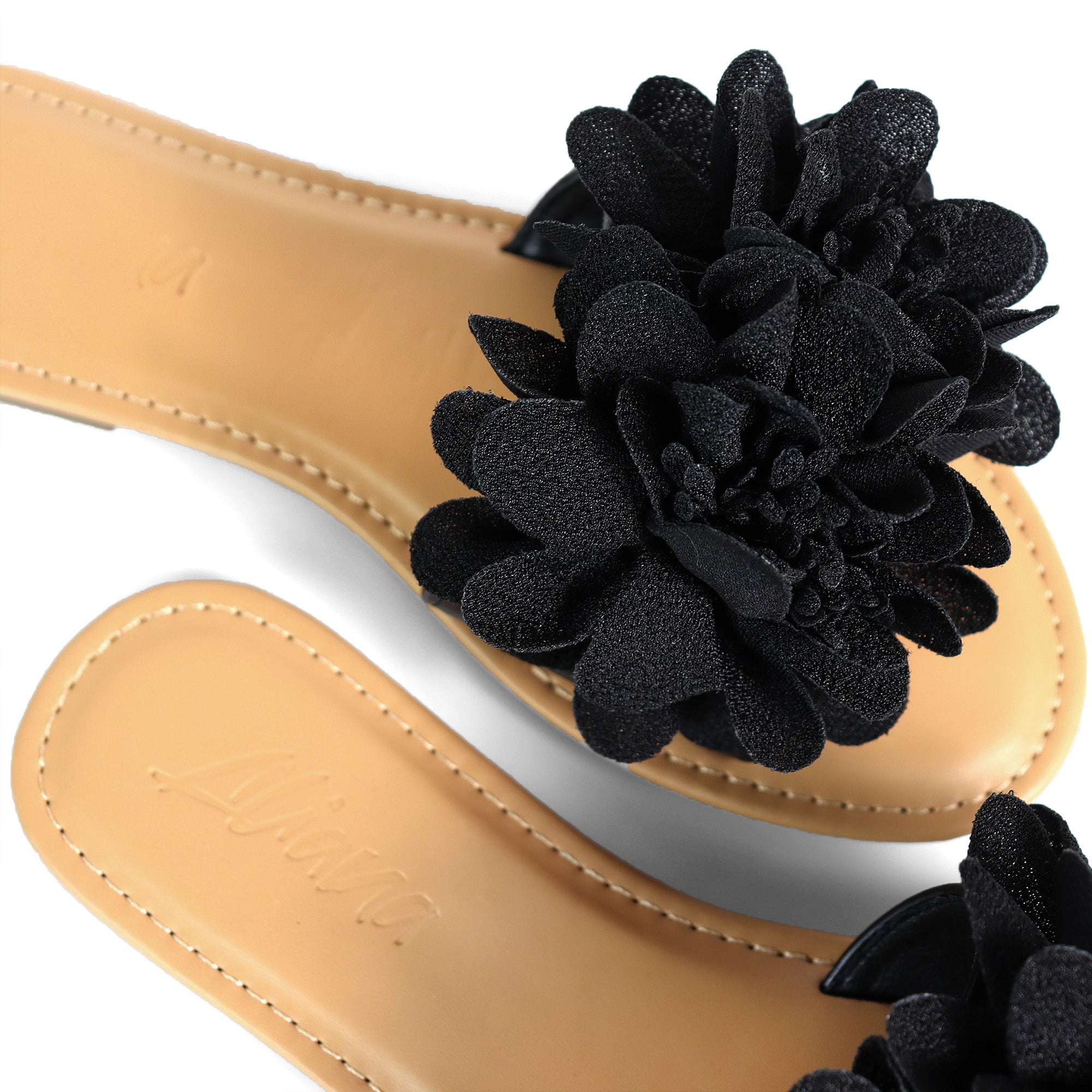 ANYA-17 ROUND TOE FLOWER SLIDER BLACK