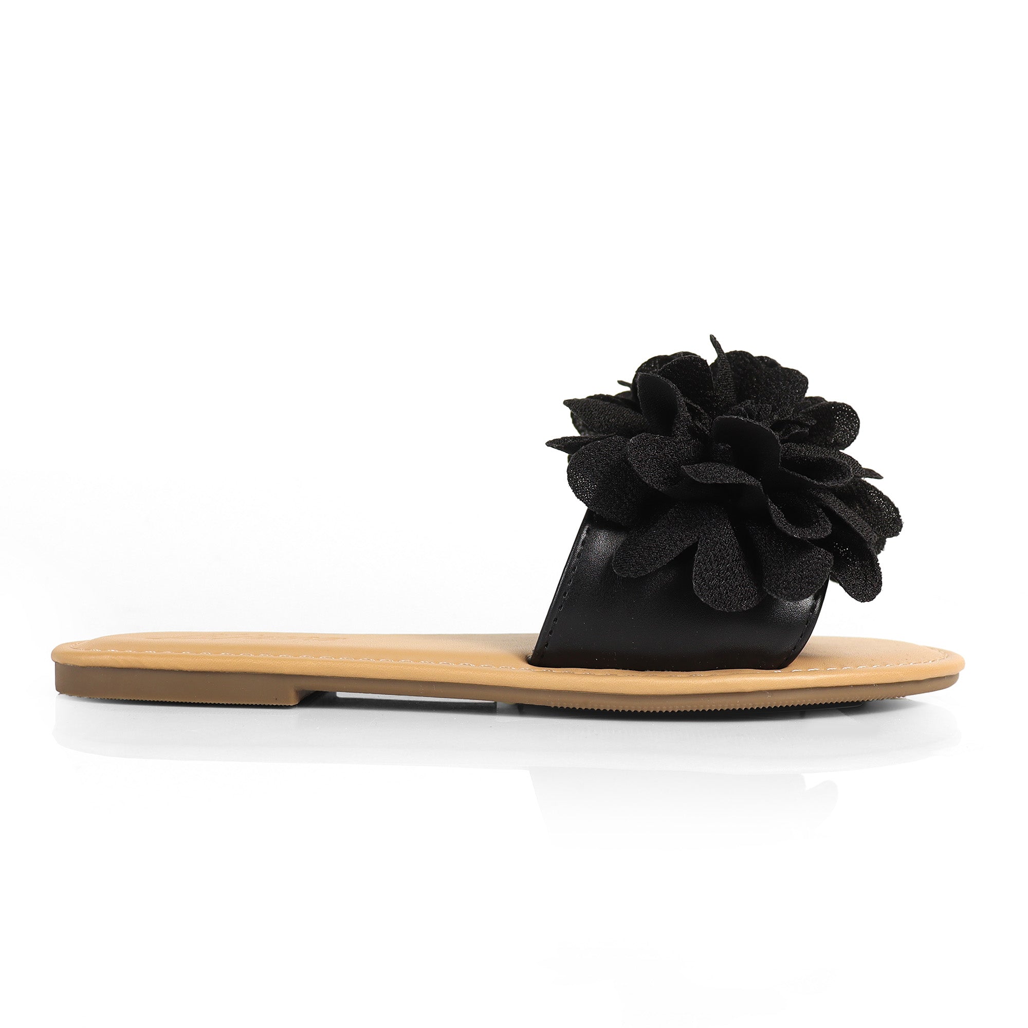 ANYA-17 ROUND TOE FLOWER SLIDER BLACK