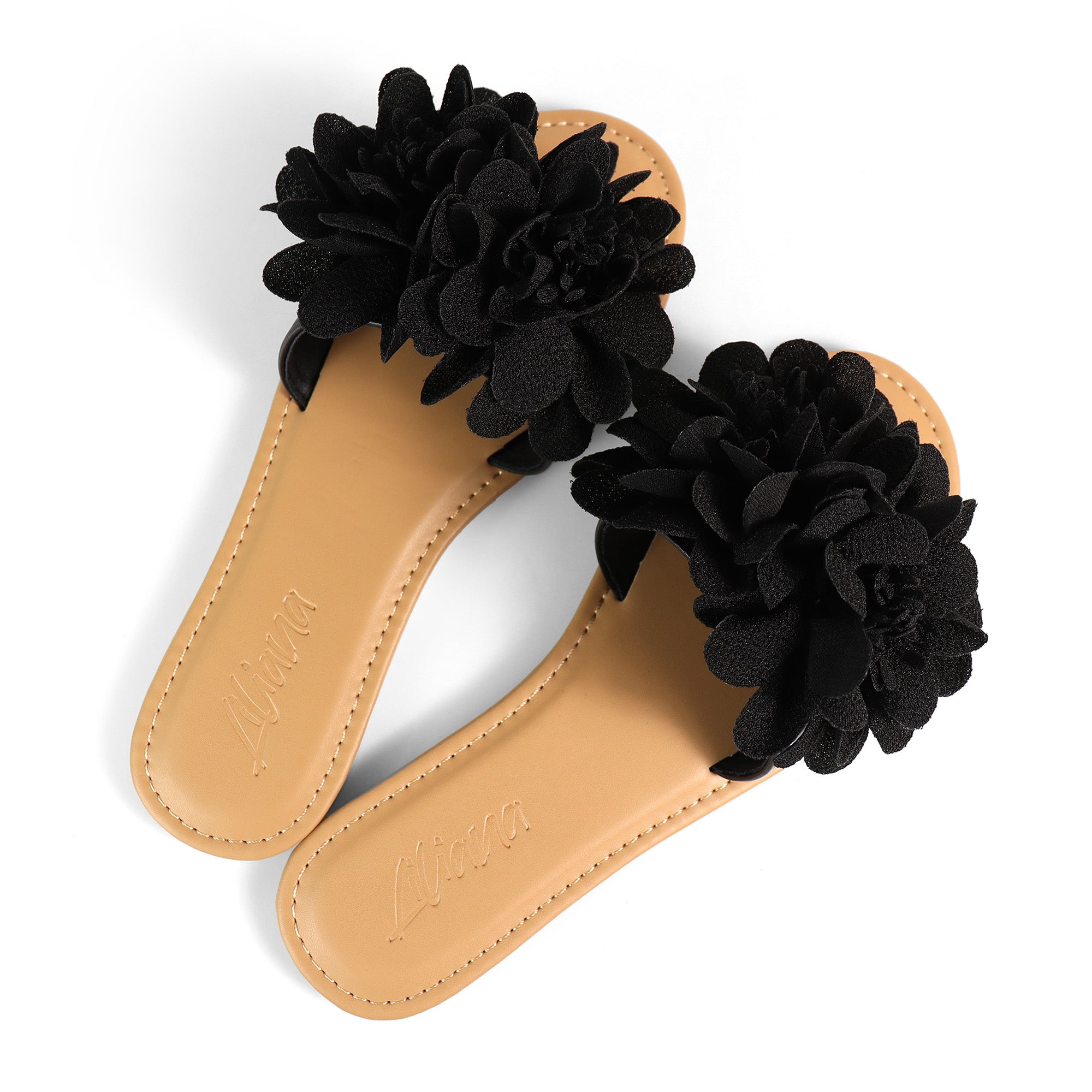 ANYA-17 ROUND TOE FLOWER SLIDER BLACK