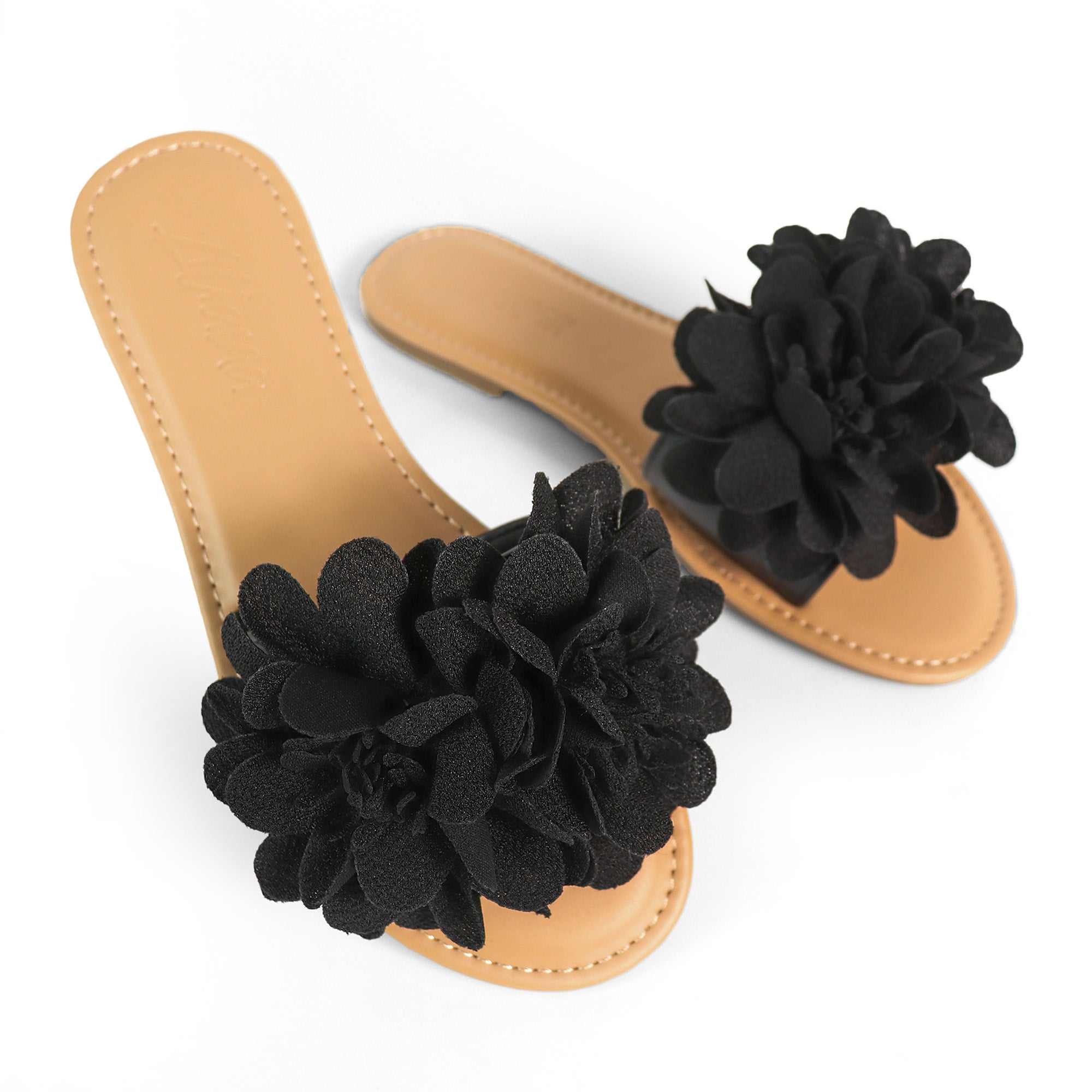 ANYA-17 ROUND TOE FLOWER SLIDER BLACK