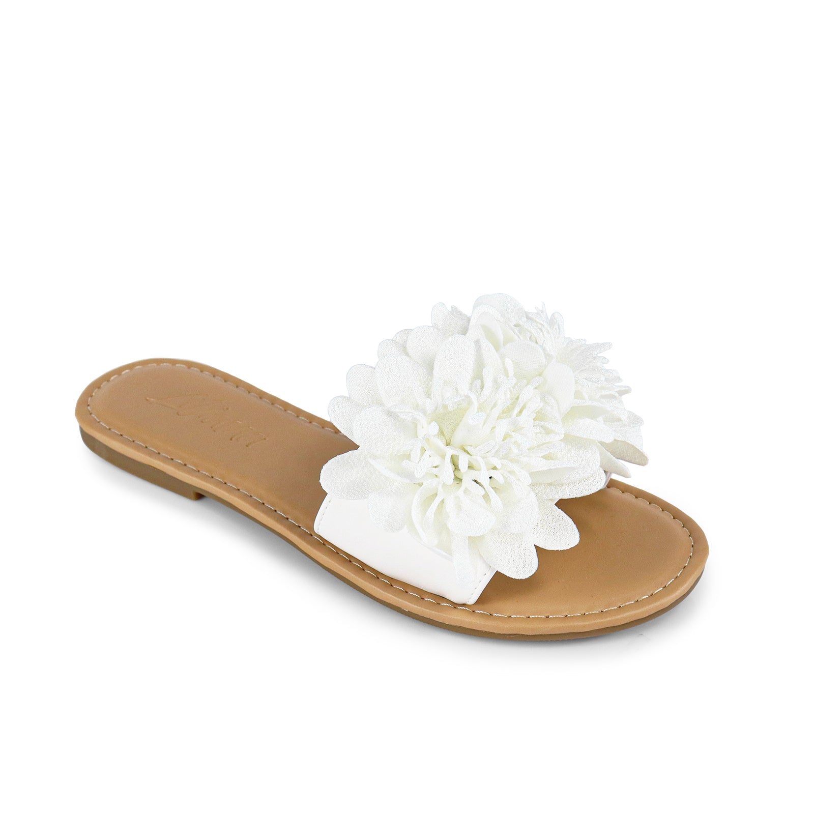 ANYA-17 ROUND TOE FLOWER SLIDER WHITE
