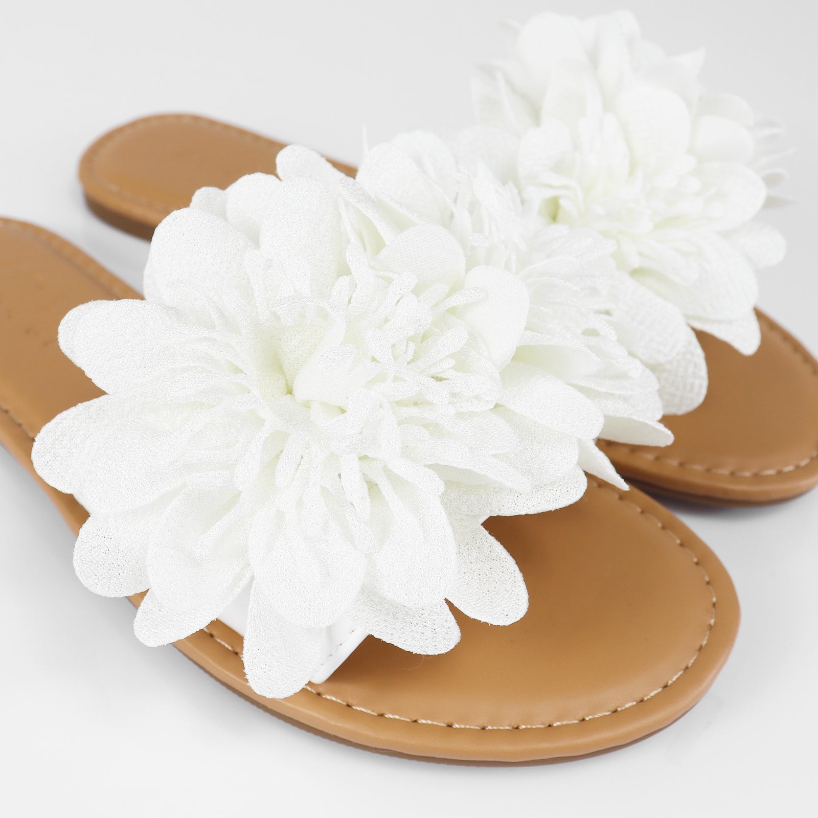 ANYA-17 ROUND TOE FLOWER SLIDER WHITE