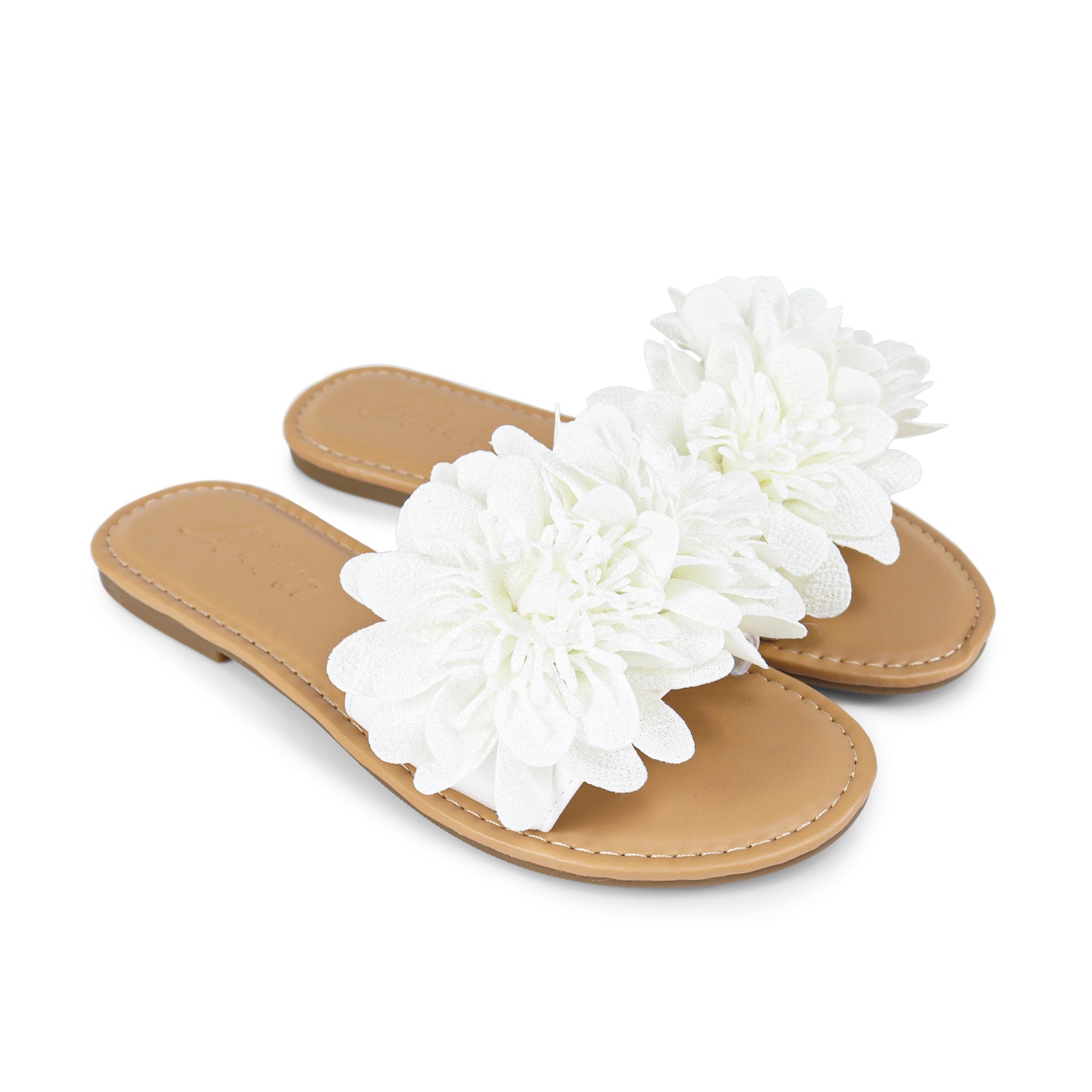 ANYA-17 ROUND TOE FLOWER SLIDER WHITE