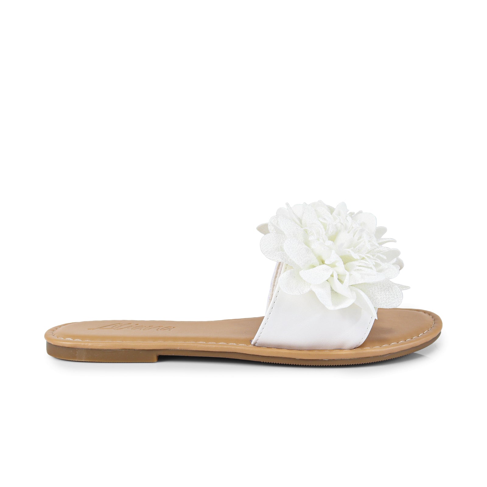 ANYA-17 ROUND TOE FLOWER SLIDER WHITE