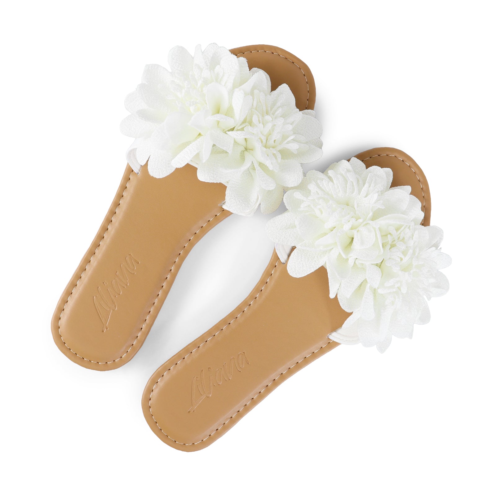 ANYA-17 ROUND TOE FLOWER SLIDER WHITE