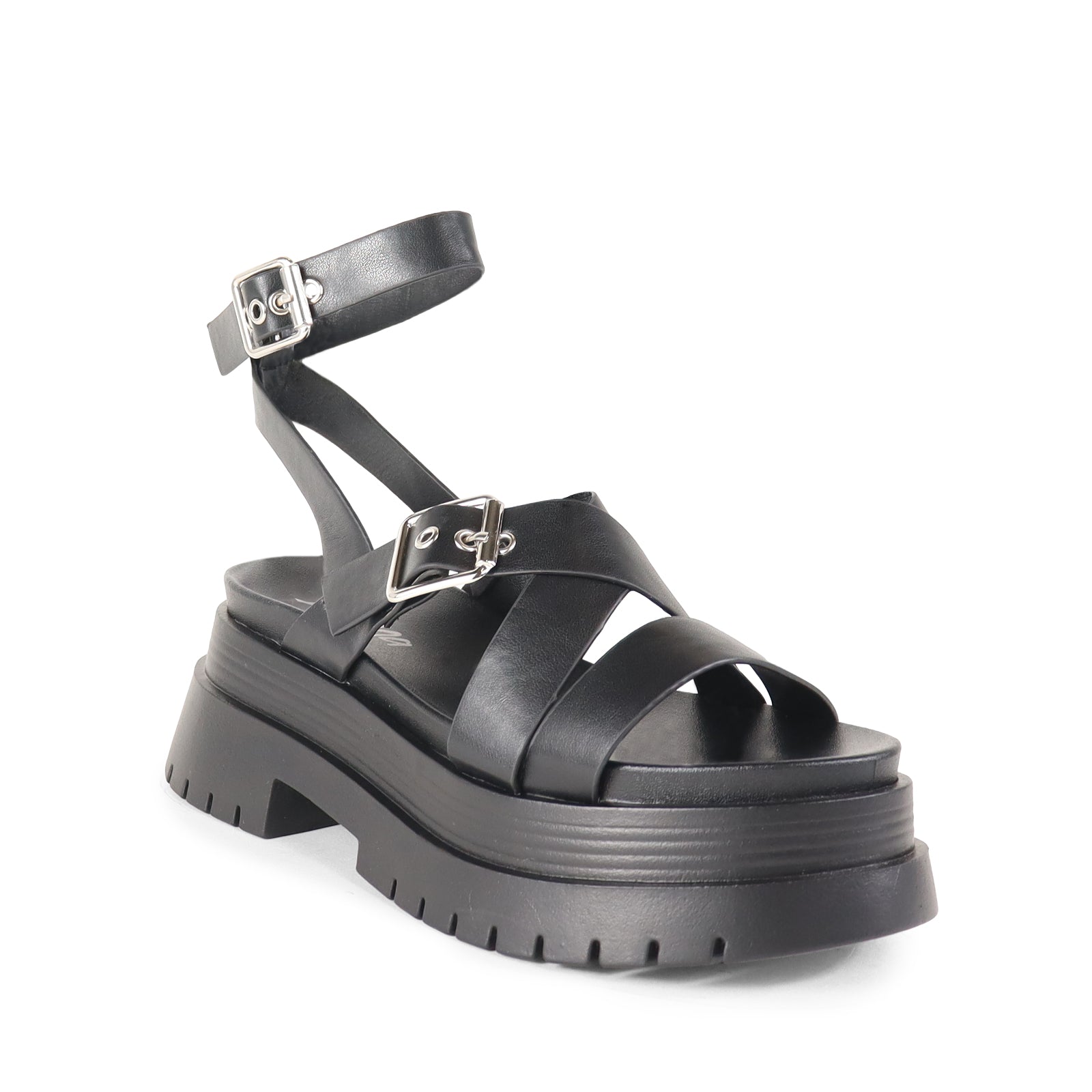 ARCHIE-1 CHUNCKY CROSS STRAP ANKLE BUCKLE SANDAL BLACK