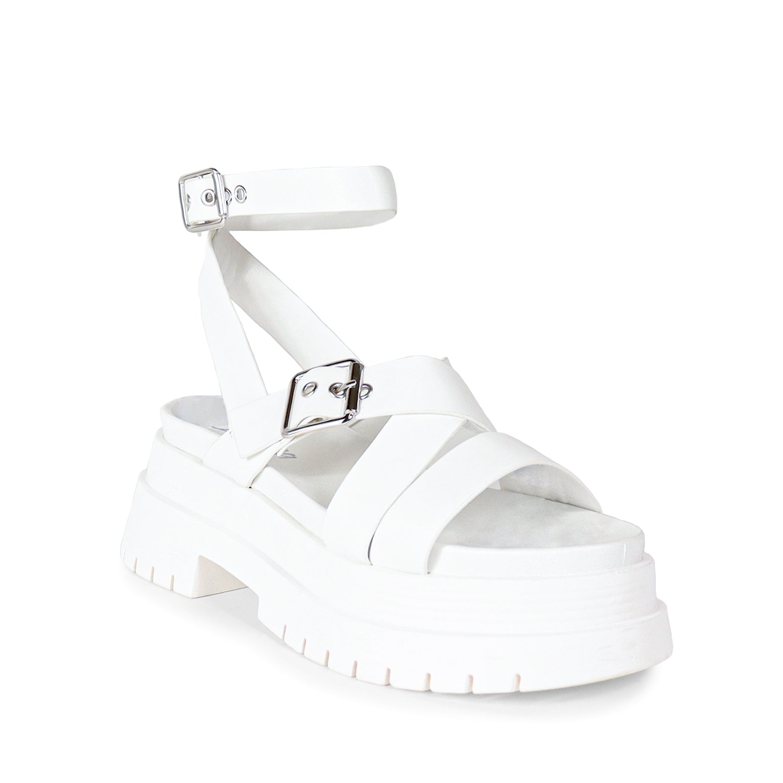 ARCHIE-1 CHUNCKY CROSS STRAP ANKLE BUCKLE SANDAL WHITE