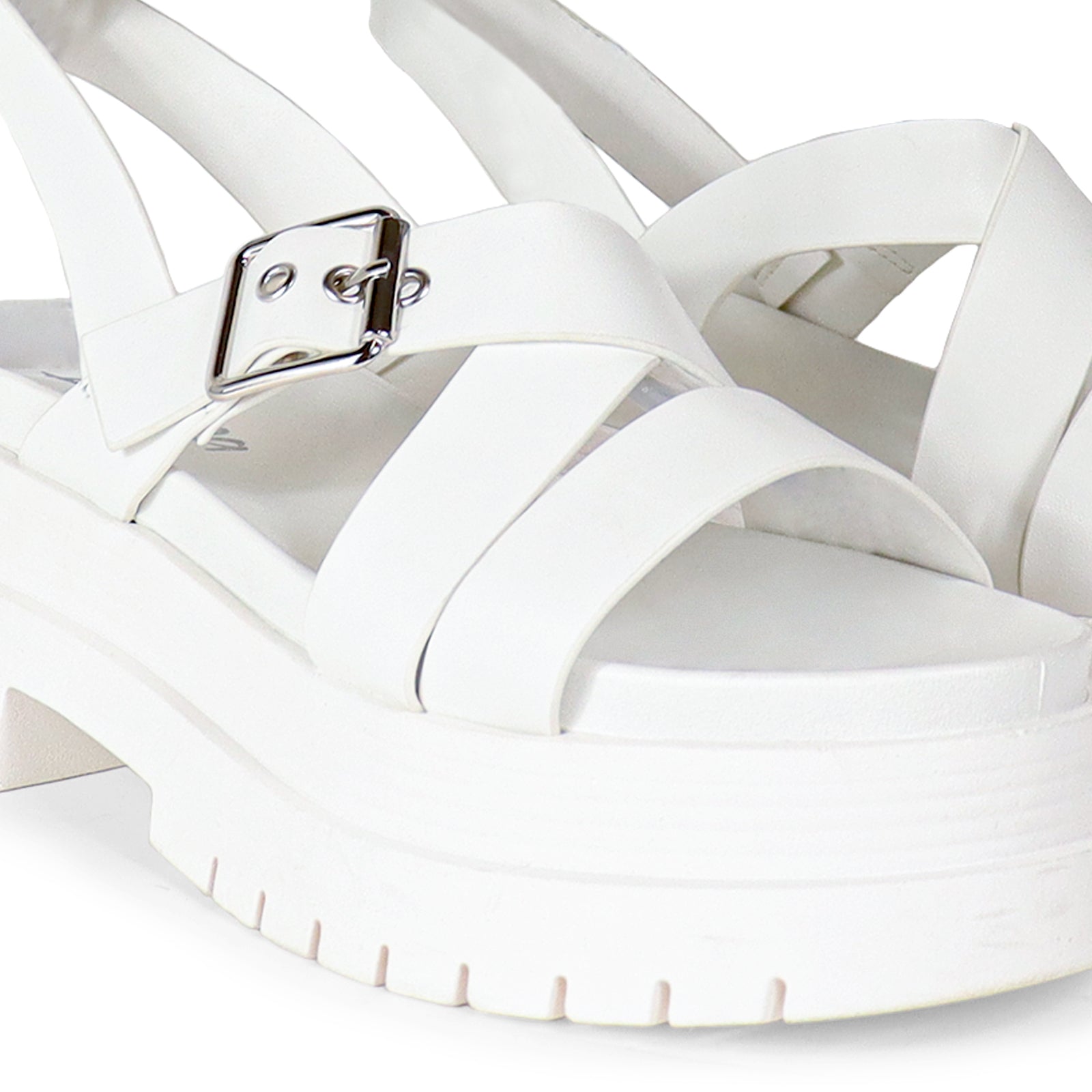 ARCHIE-1 CHUNCKY CROSS STRAP ANKLE BUCKLE SANDAL WHITE